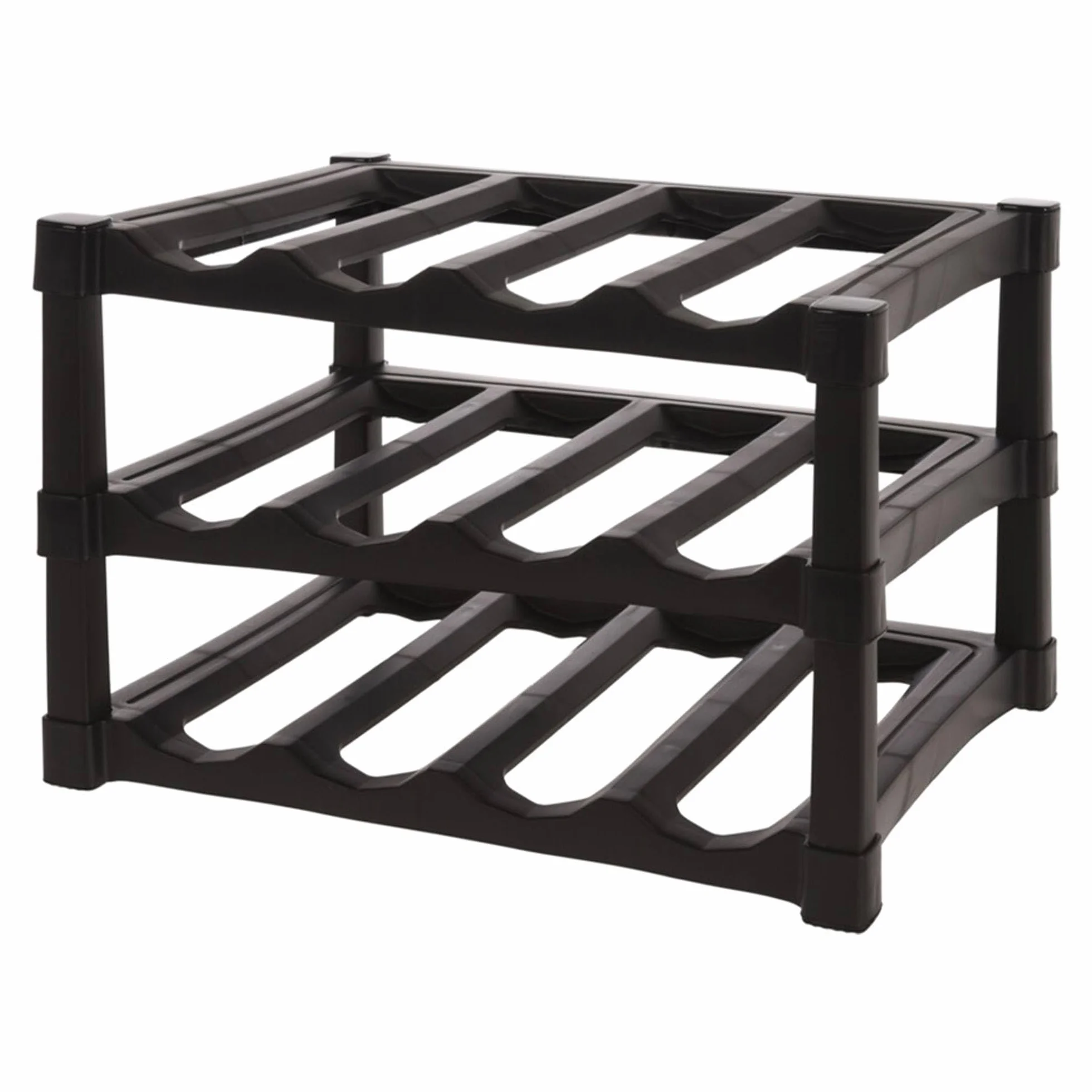 Well Home Botellero de 3 Capas Apilables de PP en Color Negro para 12 Botellas - 39x30xH25cm