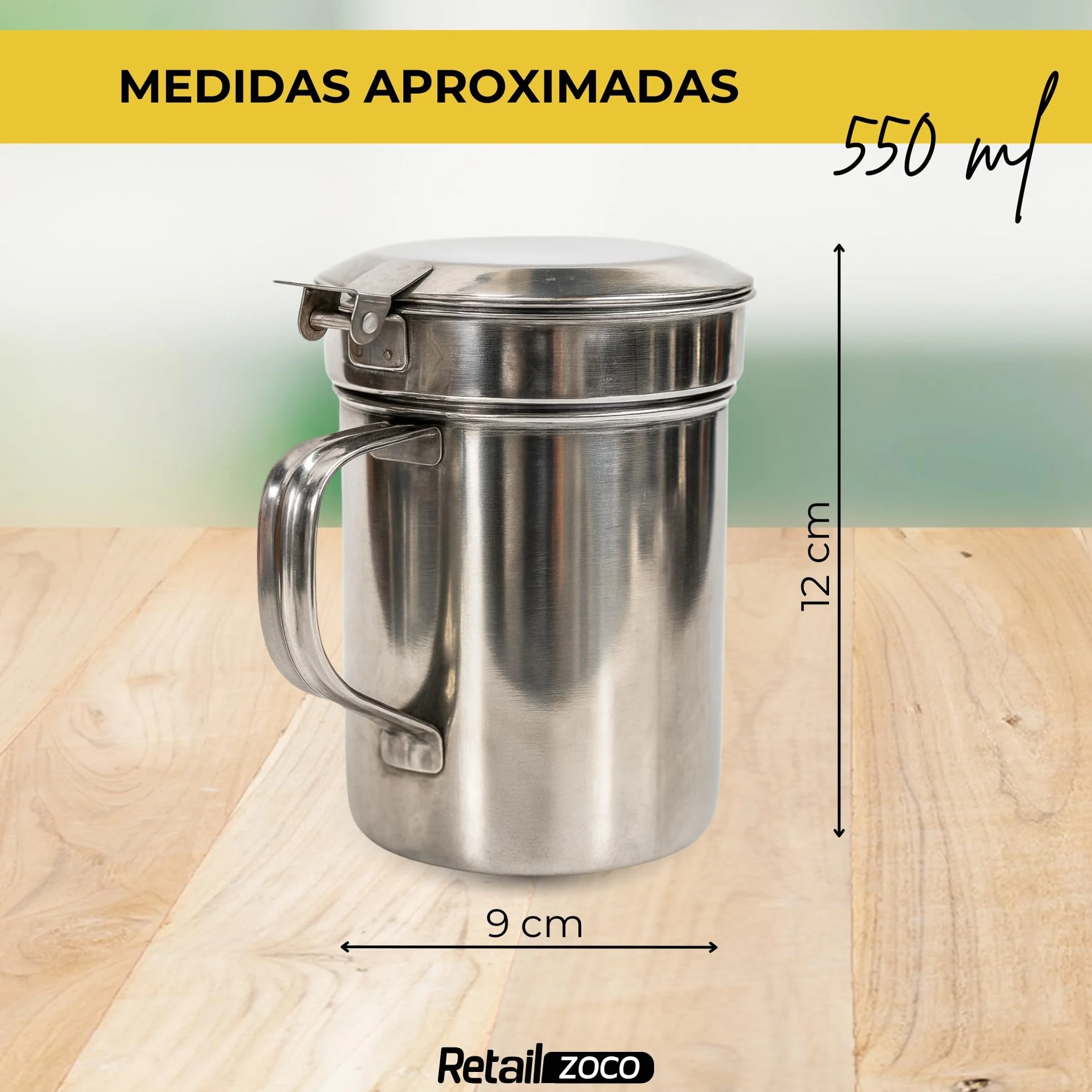 Aceitera de Acero Inoxidable 550 ml con Filtro Metálico, 2 uds para Aceite Usado