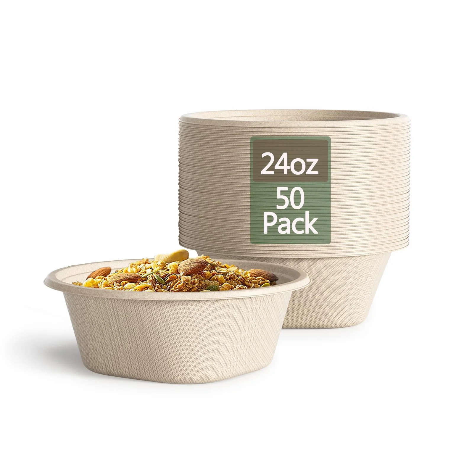 Cuencos de papel desechables de 24 onzas, cuencos desechables resistentes, hechos de bagazo natural, cuencos desechables para sopa caliente, ensalada, postre y más [paquete de 50]