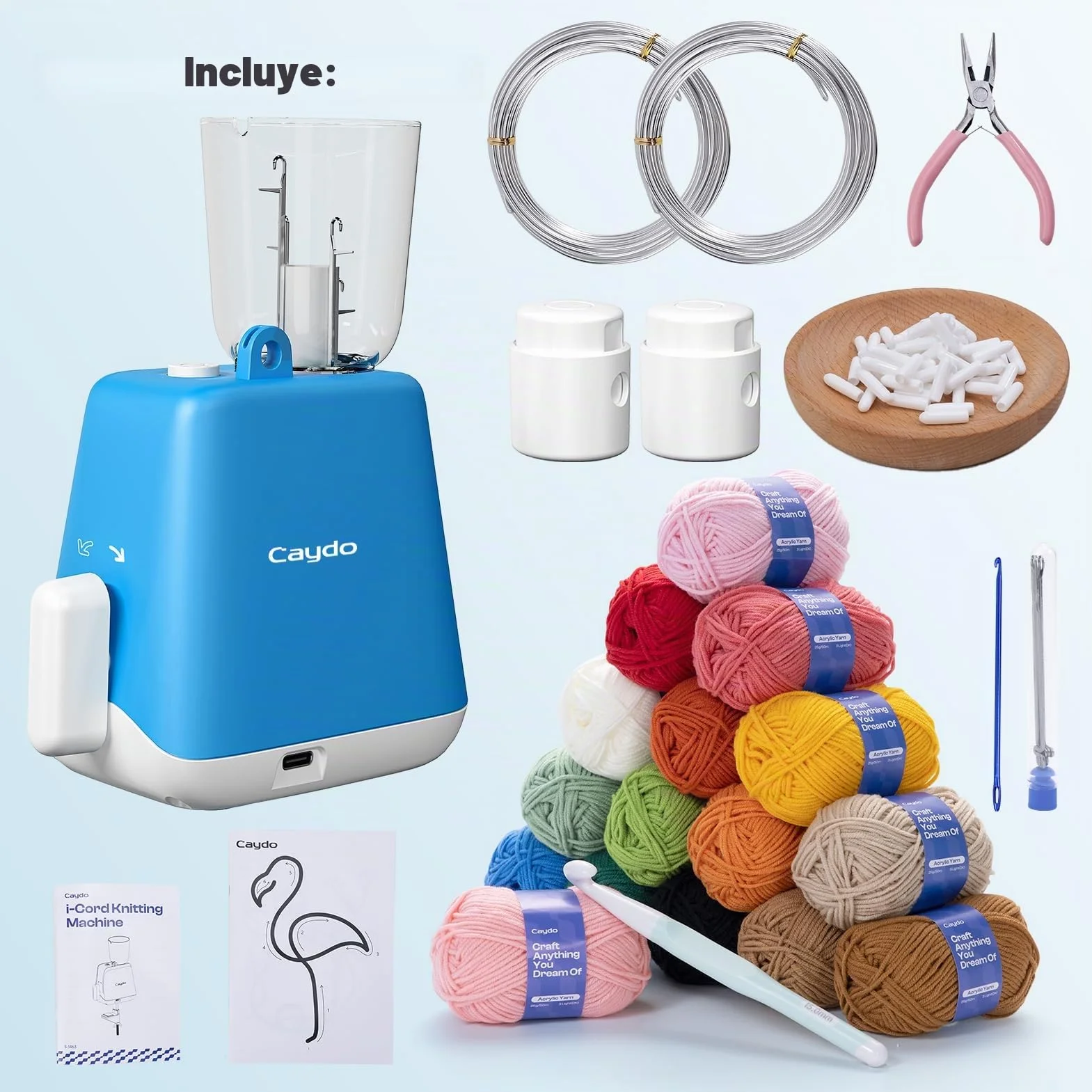 Caydo iCord Maker Kit para principiantes, 92pcs i-Cord Knitting Set para hacer manualidades DIY, tejer rápidamente iCord con i Cord máquina de tejer crear artesanías bonitas, regalo ideal