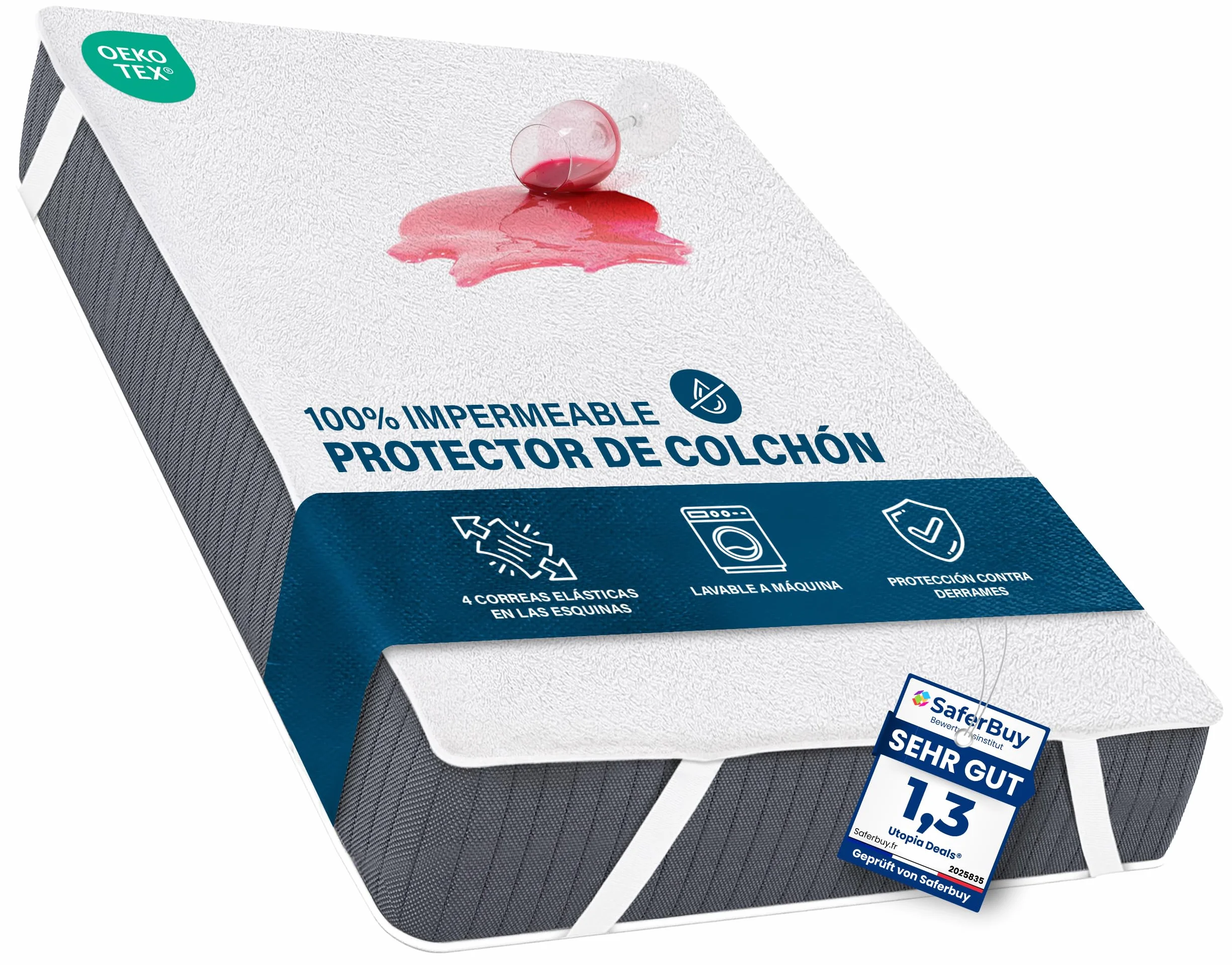 Utopia Bedding Protector Colchón 135 x 190 cm Impermeable, 4 Esquinas Elásticas, Certificación Oeko-Tex, Funda Colchón, Cubre Colchón Transpirable