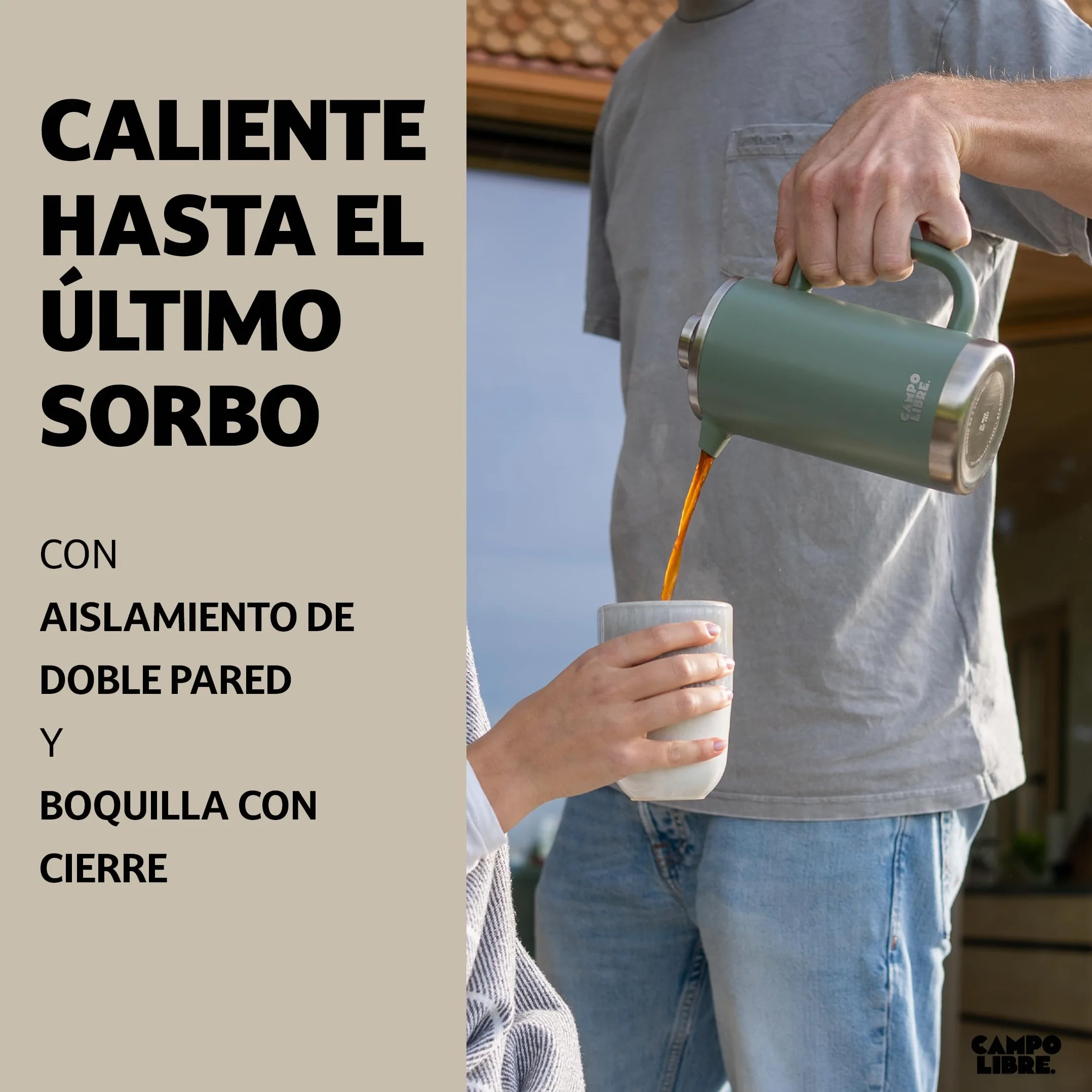 Campo Libre.® GIORGIO – Cafetera Francesa de Acero Inoxidable, Doble Pared Aislada, Sin Plástico – Prensa Francesa Térmica con Filtro Extra – Apta para Lavavajillas – Verde. 600ml