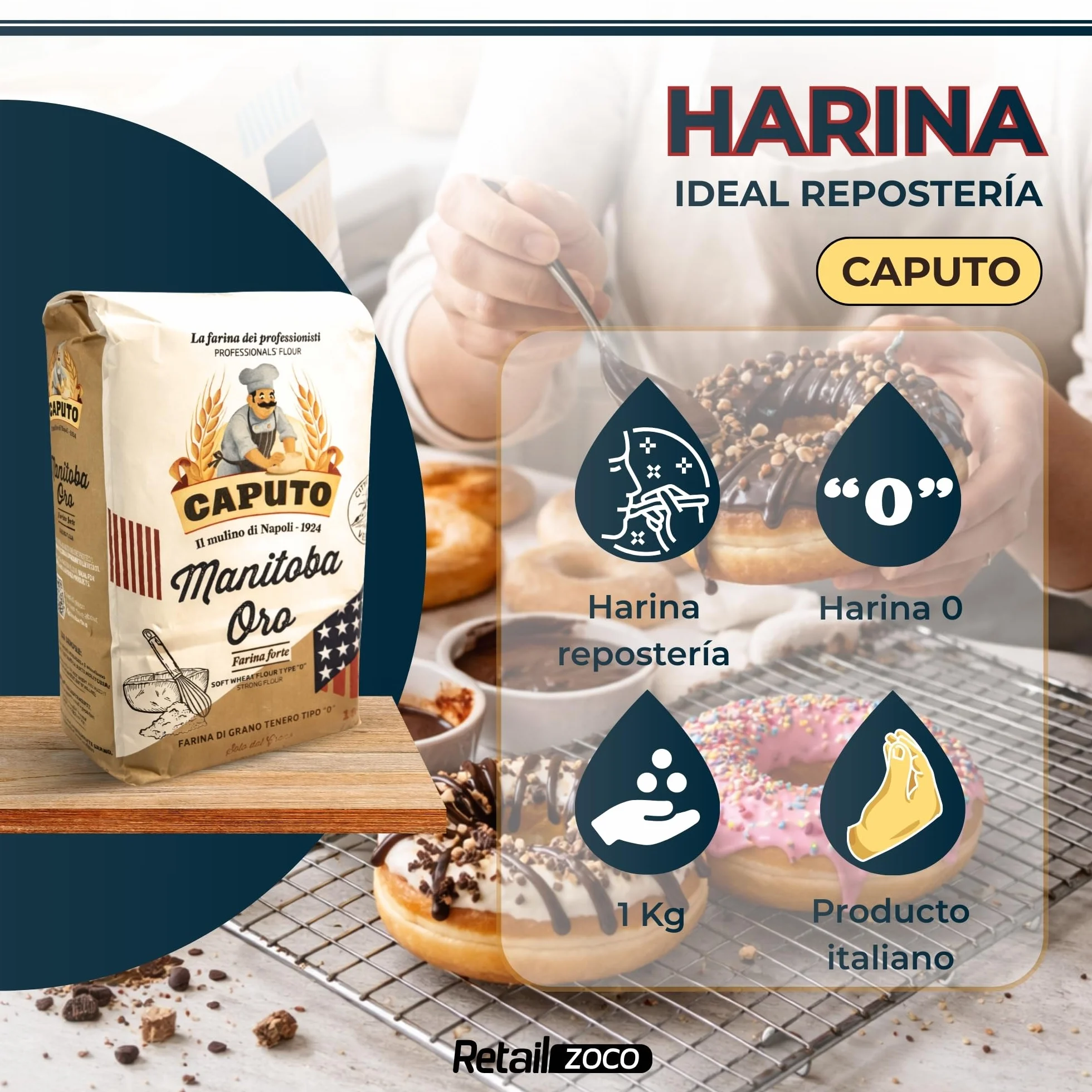 Harina Caputo Manitoba Oro Tipo 0 1 kg, 10 unidades, ideal para repostería y fermentados