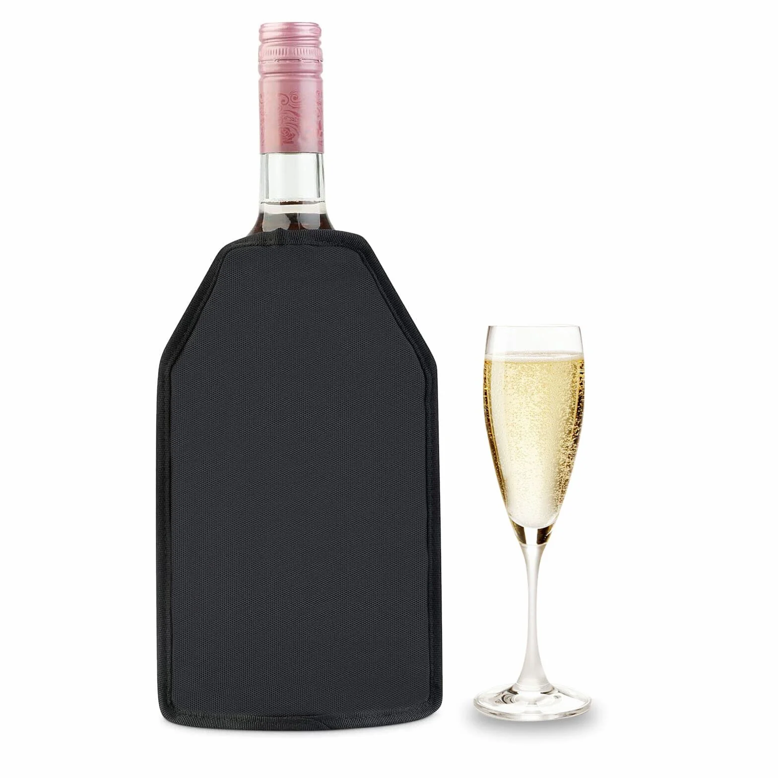 Enfriador de Botellas de Vino Cava Sidra Champagne Cerveza, Funda Enfriadora con Elástico Lateral, PVC Negro