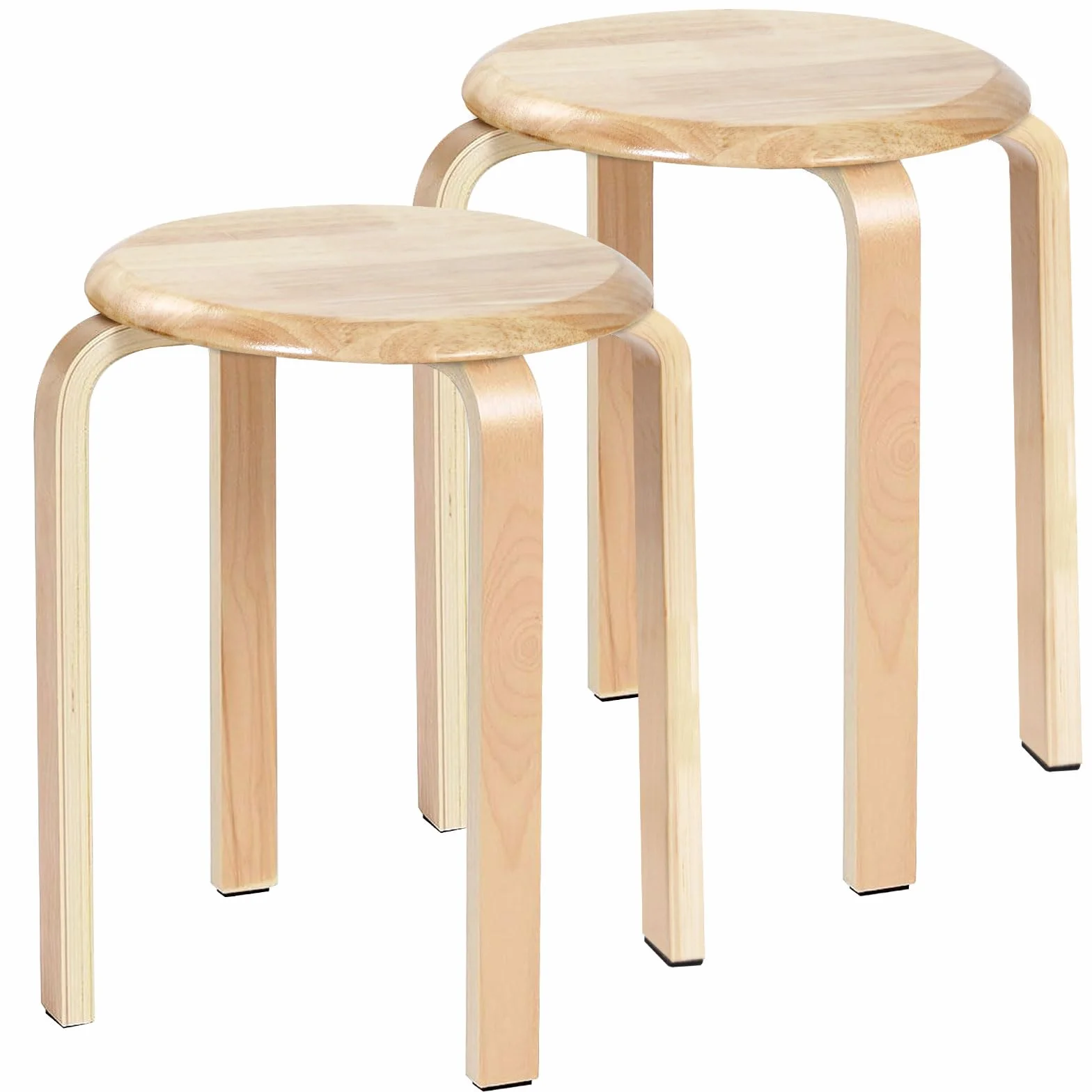 Yawinhe 42cm Taburetes Redondos de Madera,2 Pack Taburete Apilable,Natural | Sillas de Cocina,Taburetes de Bar Silla,Apilable de Madera Antideslizante,Taburete Pequeño para Comedor,Escuela