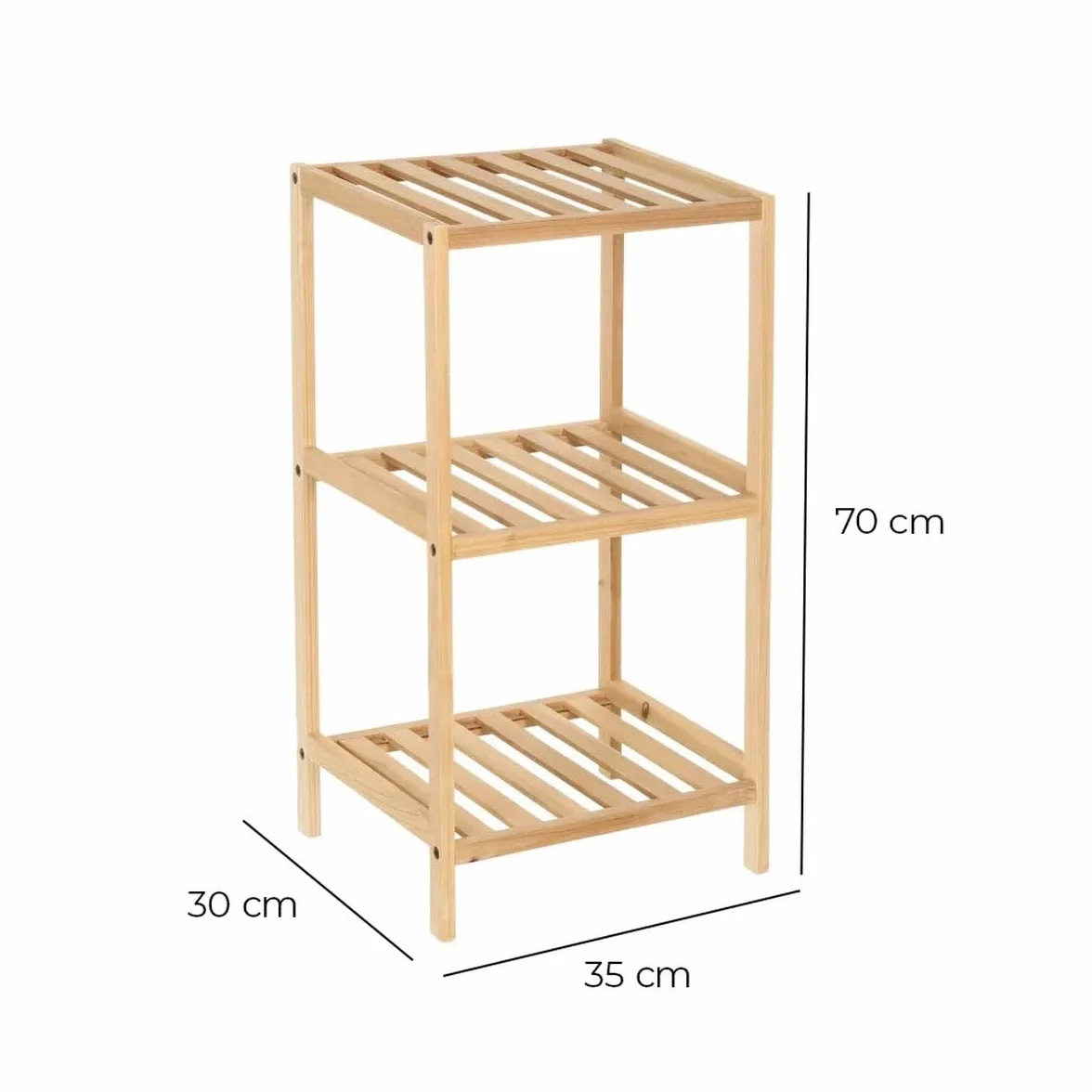 Estantería de Madera de Abeto Natural 3 Estantes 35x30x70 cm Decorativa Rústico Moderna