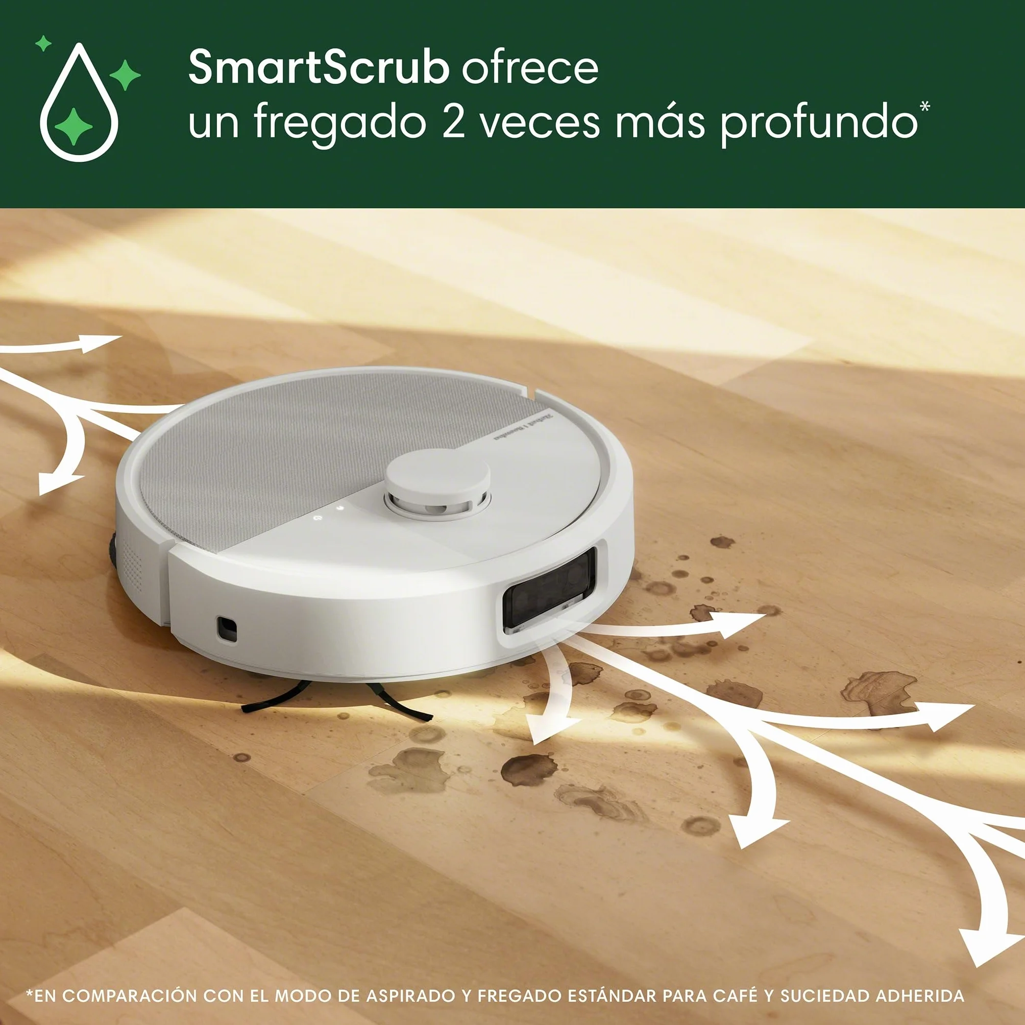 iRobot Roomba Plus 505 Combo con Base AutoWash multifunción y autolimpiable, mopas DualClean con PerfectEdge, PrecisionVision IA, Clearview Pro LiDAR, Secado Aire Caliente mopas, 75 días autovaciado_B