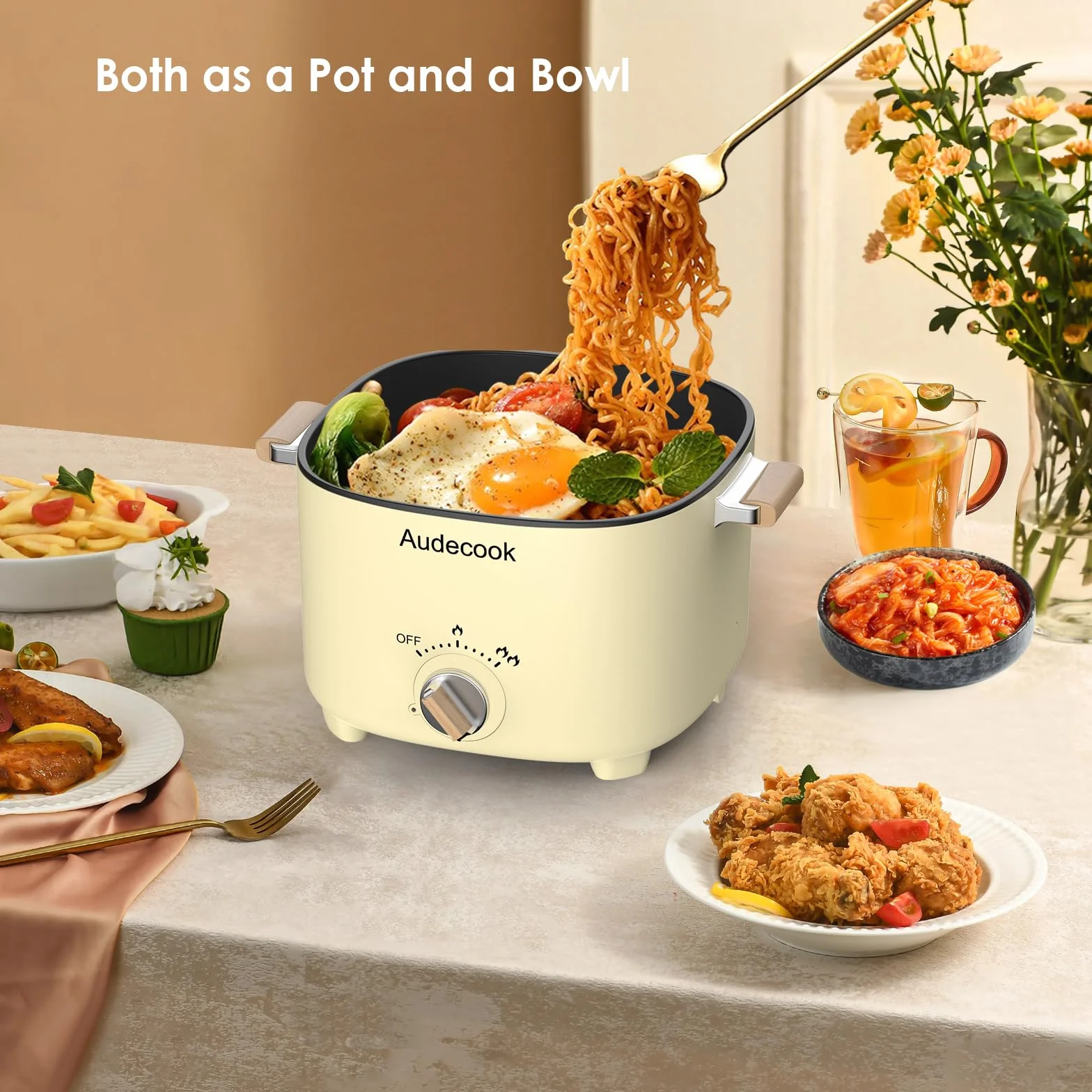 Audecook Olla Eléctrica 2.5L Portátil Mini Antiadherente Multicooker