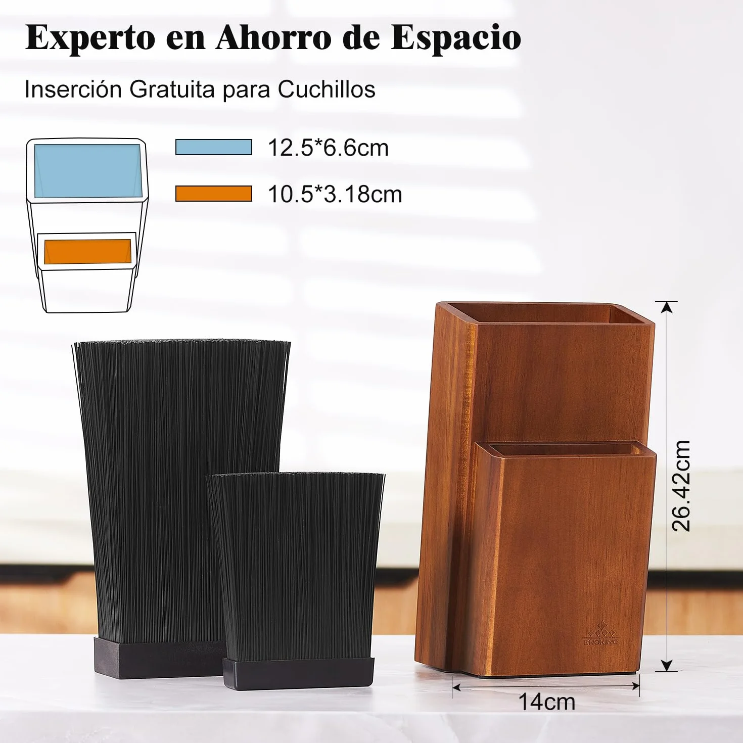 ENOKING Soporte Cuchillos Cocina, Organizador Madera Acacia, Bloque Cuchillos con Cerdas Extraíbles
