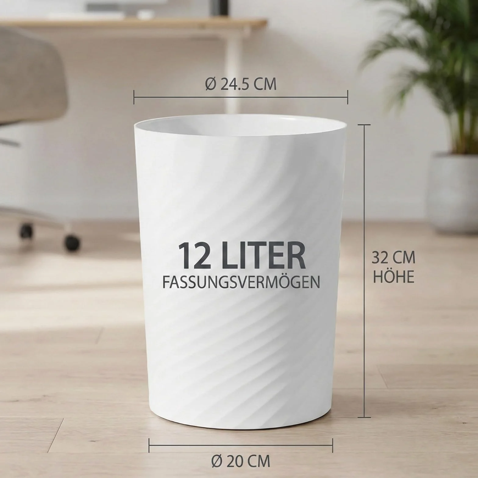 Papelera de plástico 8008 32 cm 12 L blanca para oficina cocina