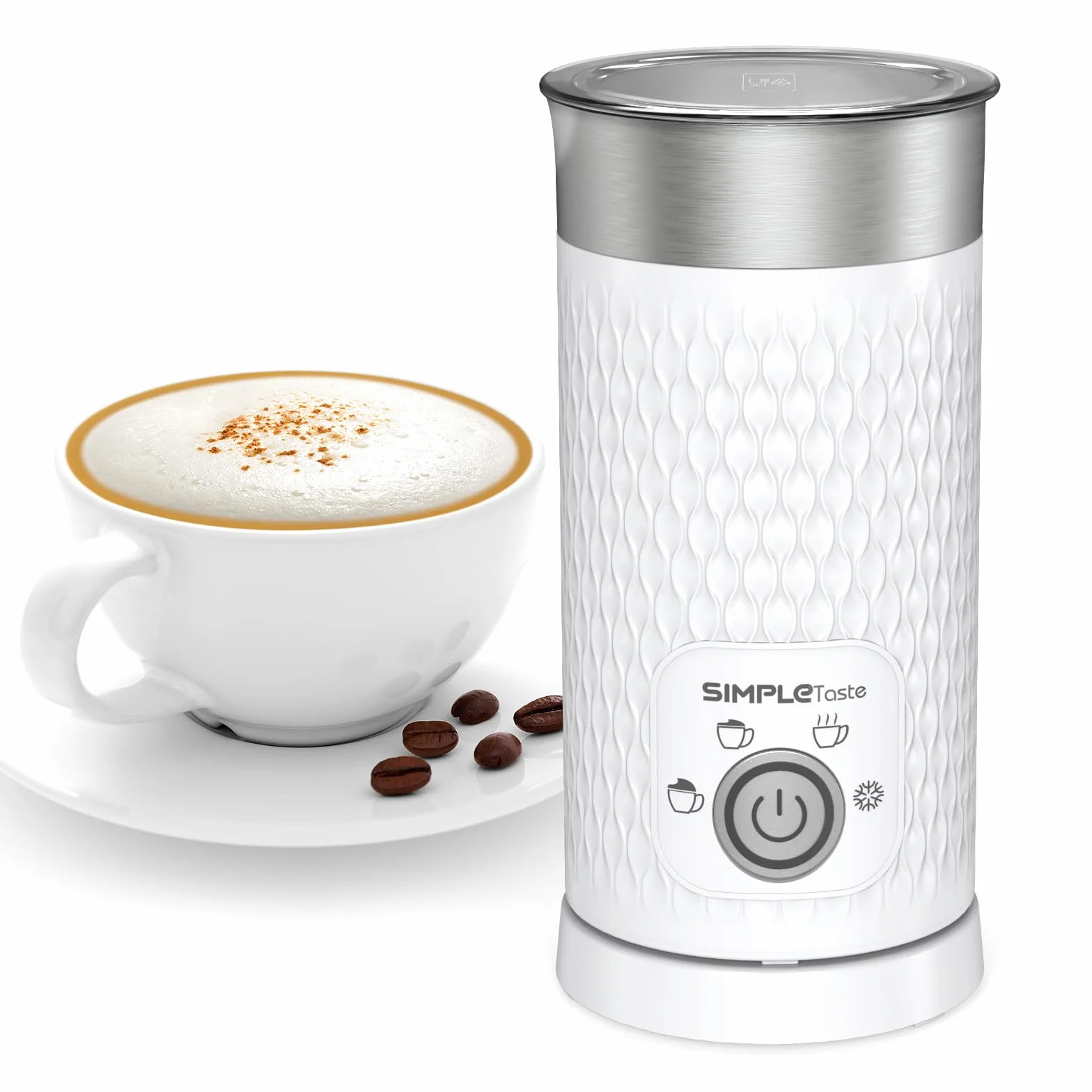 SIMPLETASTE Espumador de Leche Eléctrico 4 en 1, Automático, Calentador y Preparador de Chocolate Caliente para Café