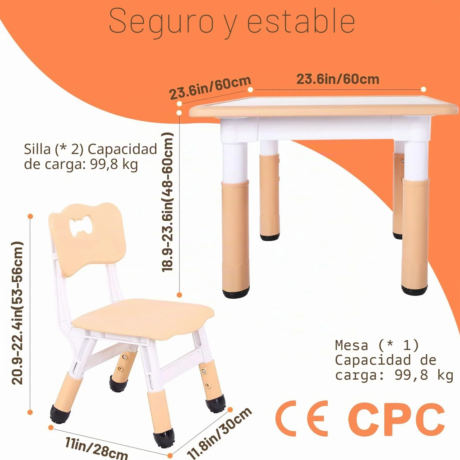 FUNLIO Mesa Infantil con 2 Sillas para Niños de 3 a 8 años, Mesa Niños Infantil de Altura Ajustable, Escritorio Niño Fácil de Limpiar, para Aulas/Hogares, Aprobado por CPC y CE (3 Piezas)