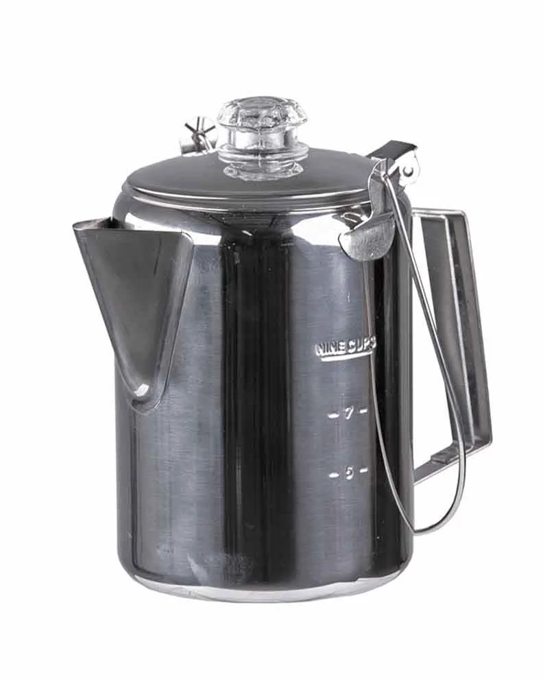 Mil-Tec Cafetera de acero inoxidable con percolador 9 tazas