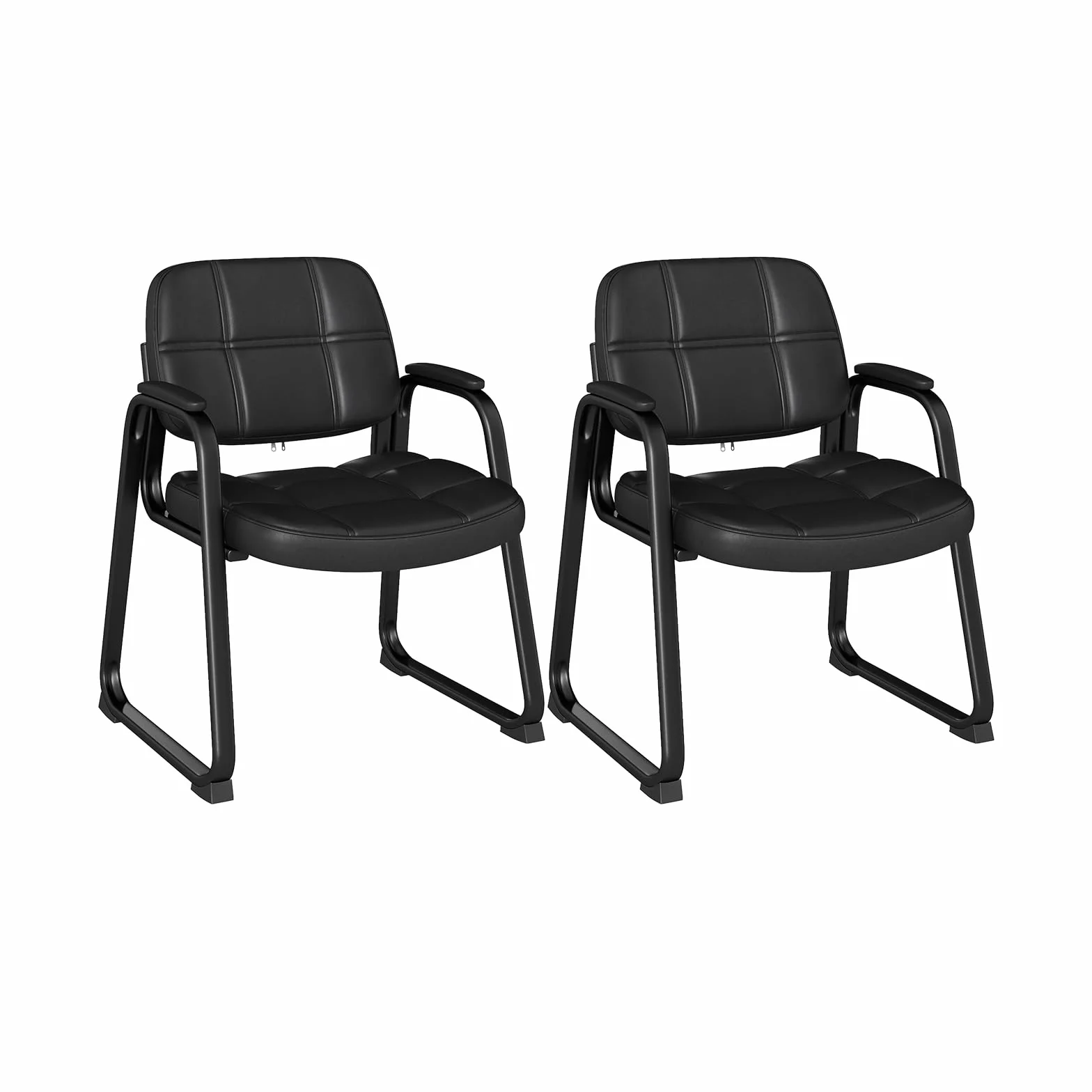 COSTWAY 2 Sillas Sala de Espera, Reposabrazos Acolchados, PU, Estructura de Metal, Sillas Confidente sin Ruedas, Silla Oficina, Carga 150kg, Negro