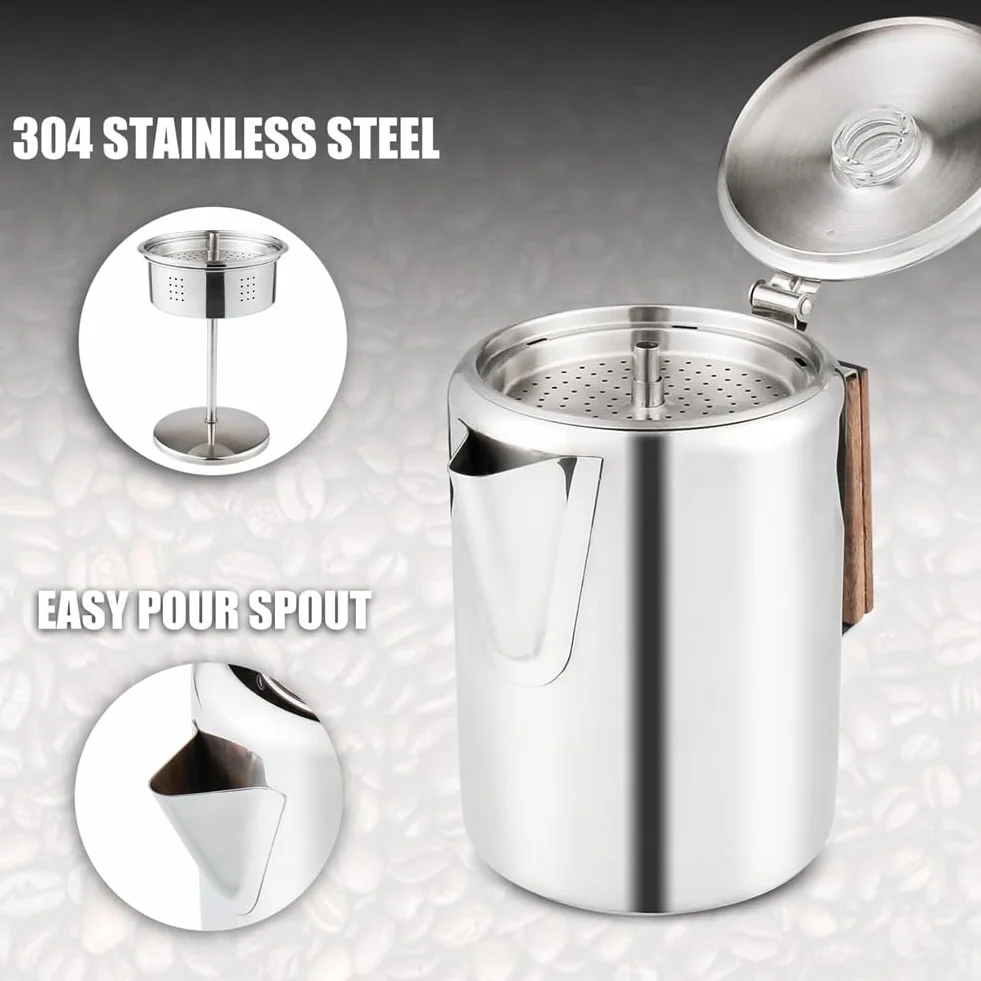 Cafetera percoladora de acero inoxidable para camping 9 tazas