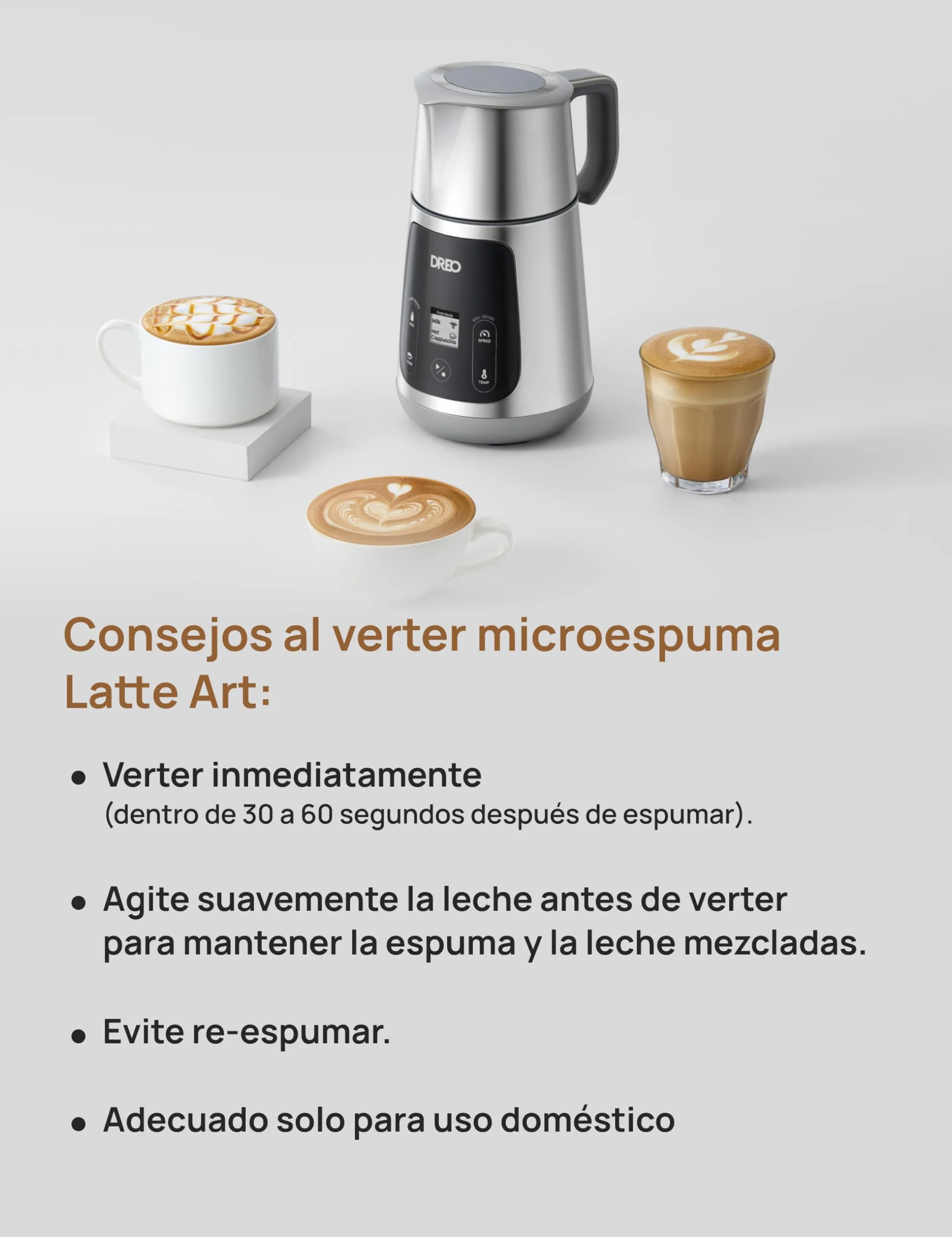 DREO Espumador de Leche Eléctrico 450ml [Actualizado], para Capuchino, Latte Macchiato, Frappé y Chocolate Caliente, Más de 30 Bebidas, Apto para Lavavajillas, Fácil de Limpiar, Pantalla LED