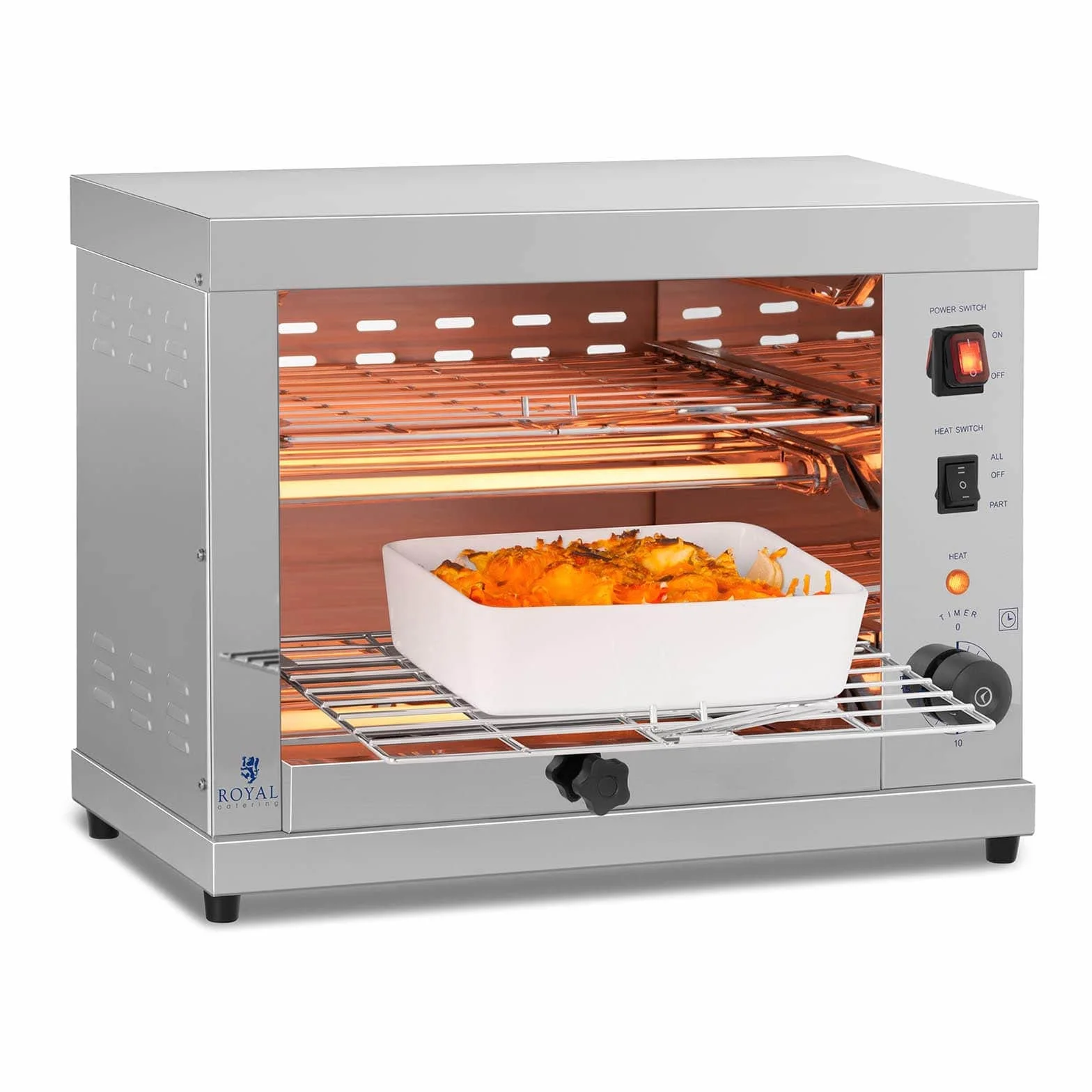 Royal Catering RCET-360 Horno Tostador Hornillo eléctrico Salamandra Cocina (3.250 W, 230 V, 50-300°C, Temporizador 15 min, acero inoxidable)
