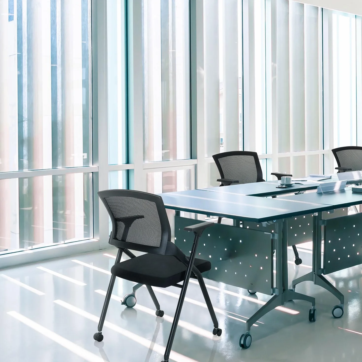 Silla Plegable Priority II Tela y Malla Negro 150 kg Ruedas