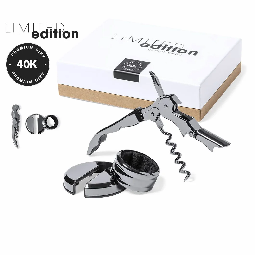 Regalo Grabado - Sacacorchos Personalizado con Accesorios para Vino | Edición Limitada | Acero Inoxidable | Grabado en 24h | Diseño Elegante y Caja Presentación.