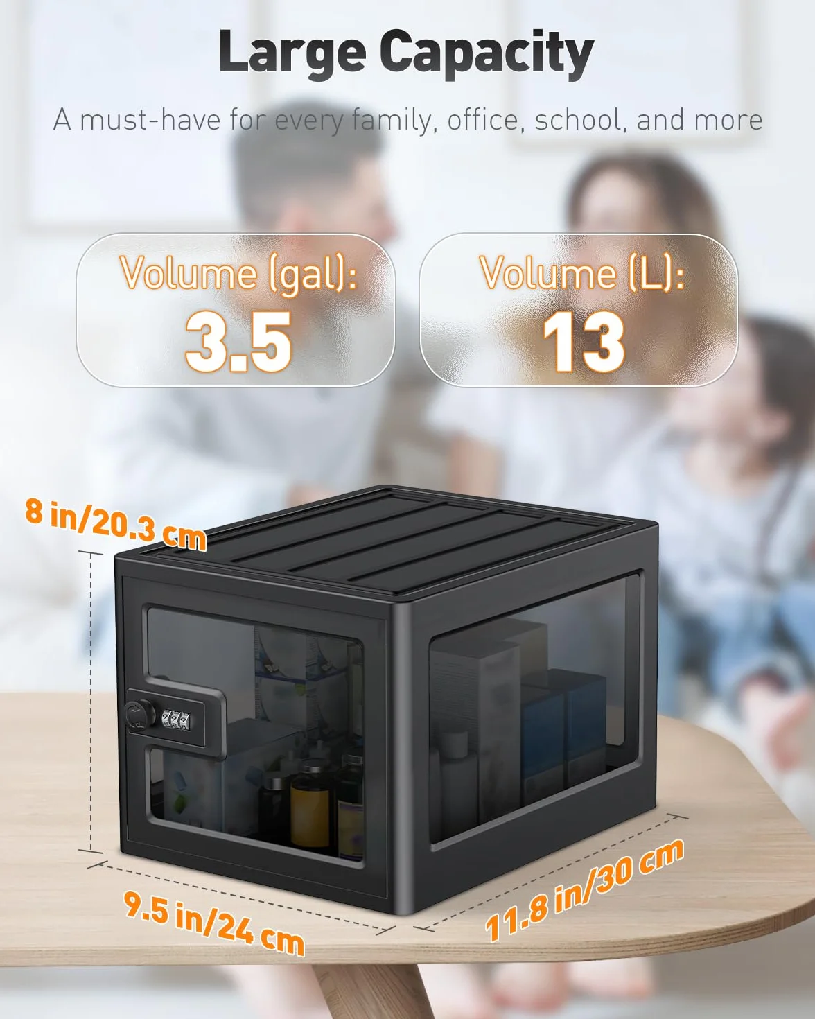 Uniclife Caja de Medicamentos con Candado Combinación 13 L Grande, Caja de Almacenamiento Seguro para Medicinas, Artículos Personales, Alimentos, Apilable para Hogar, Oficina y Escuela