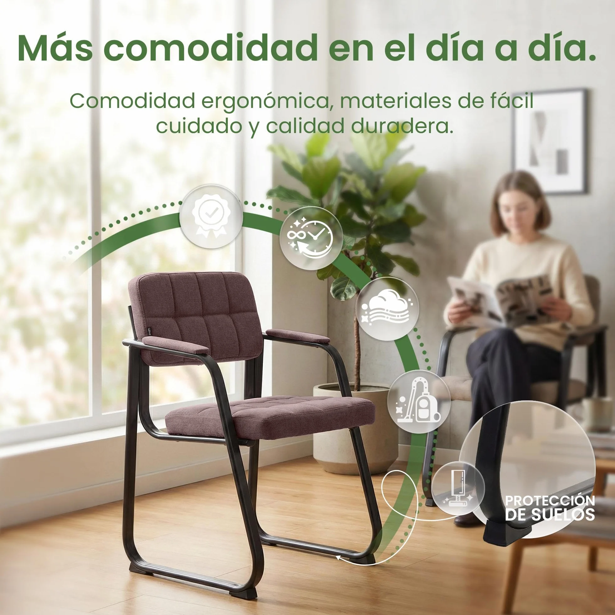 CLP Silla con Reposabrazos Canada B, Acolchada de Visita, Estructura Metal Negra Mate, Conferencia, Sala de Espera de Tela, Color:marrón