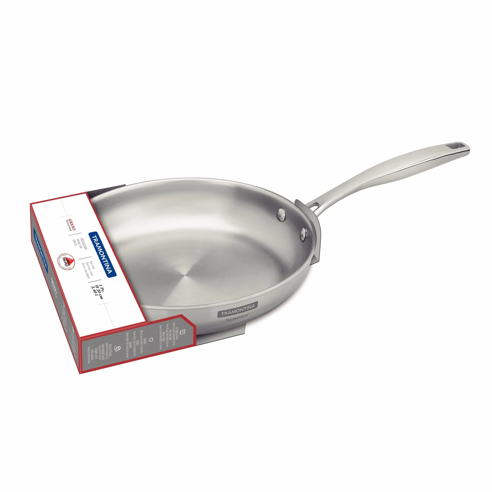Tramontina Sartén de Acero Inoxidable 30 cm 3,4 L Cuerpo Triple Mango Brillante