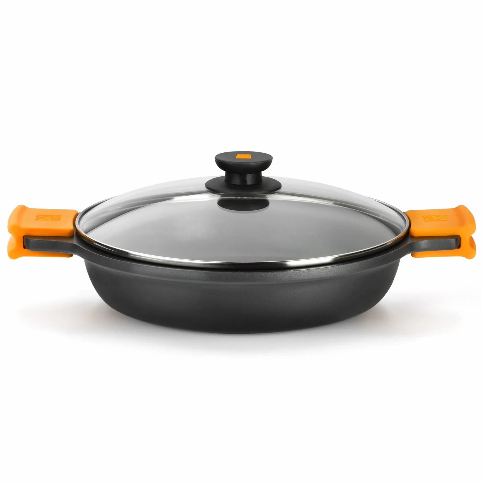 BRA Efficient | Cacerola baja con tapa de cristal y asas de silicona extraíbles, 36 cm, apta para todo tipo de cocinas incluida inducción y horno