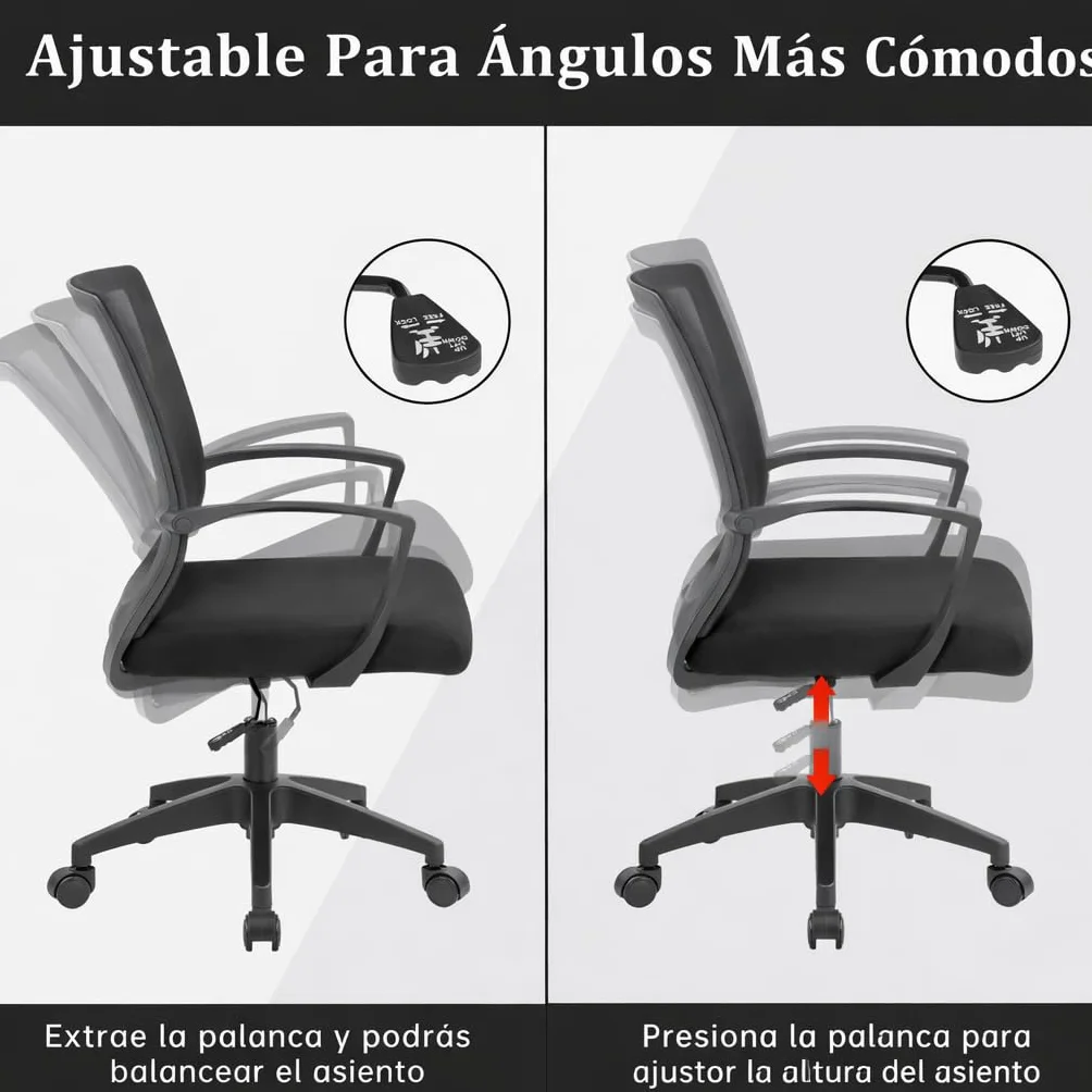 Silla de Oficina Ergonómica con Ruedas Giratorias y Soporte Lumbar, Respaldo de Malla Transpirable, 150kg