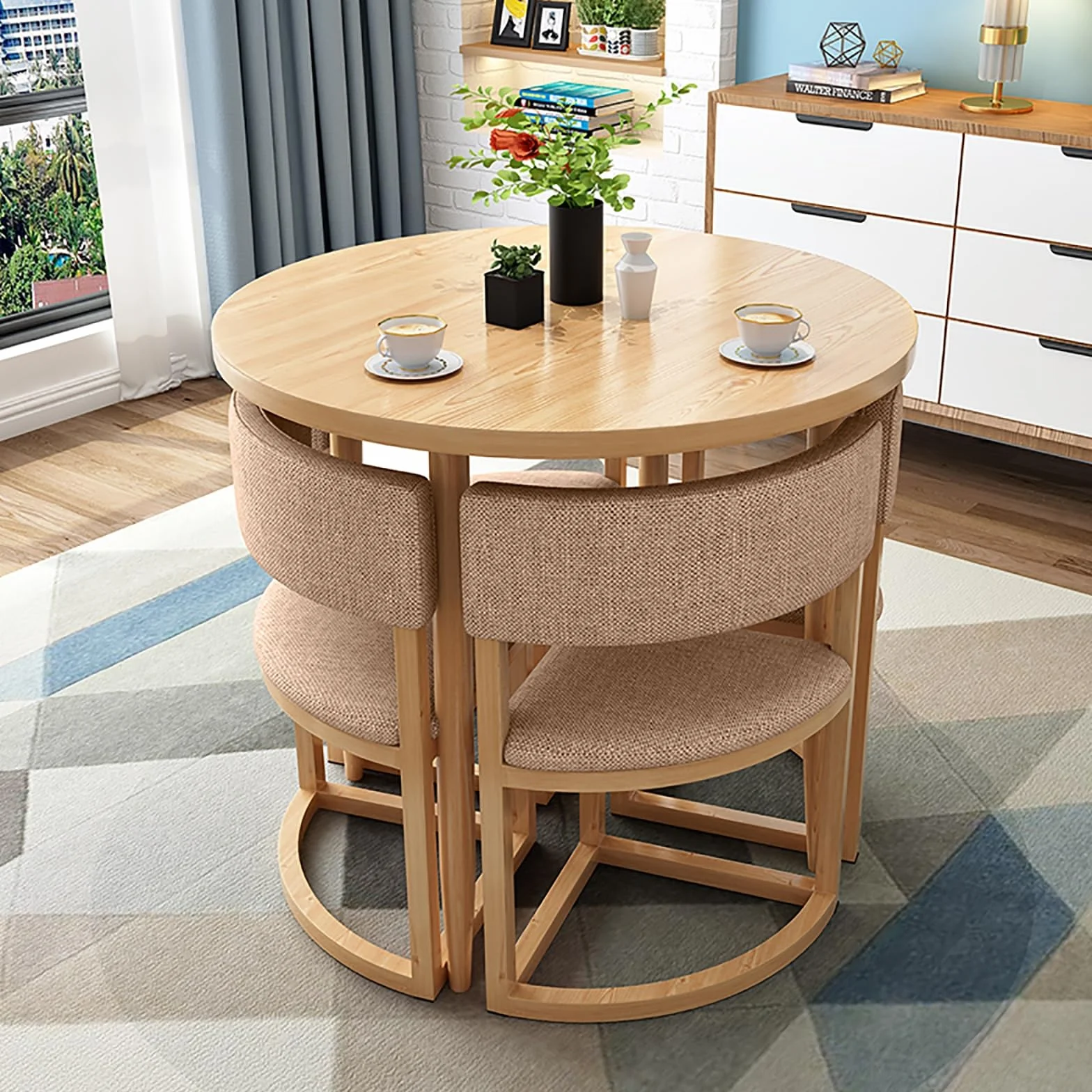 Juego de mesa de comedor redonda y silla en color gris claro, mesa de negociación y silla para sala de estar, decoración de balcón