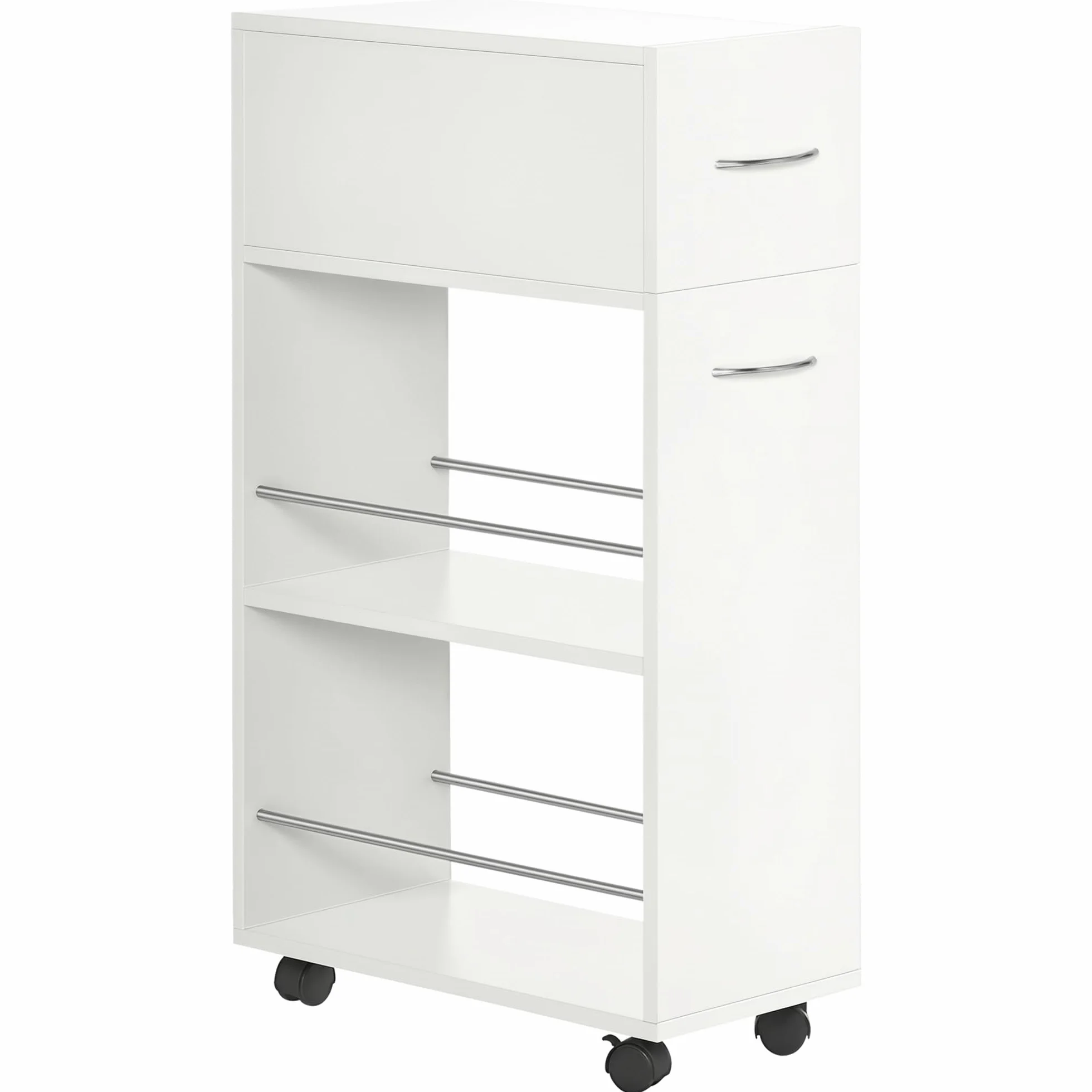 HOMCOM Carrito de Cocina con 1 Cajón, 2 Estantes, Ruedas 25x50x85 cm Blanco | Carrito Verdulero, Carro Auxiliar, Estantes Abiertos, Comedor, Salón, Baño