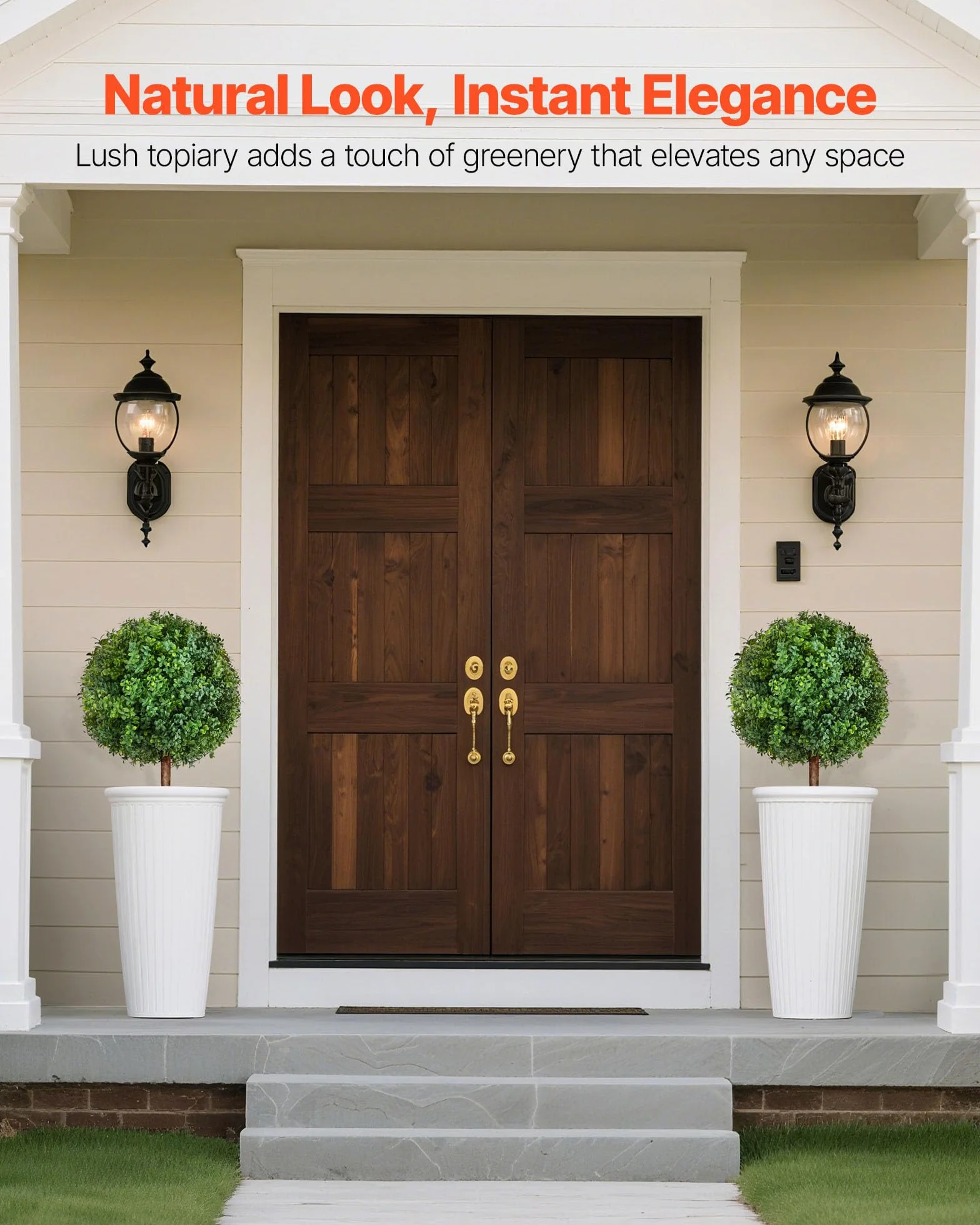 VEVOR Topiario Artificial de Boj con Estaca, Planta Decorativa, para Porche, Exterior e Interior, Patio, Jardín, Balcón y Patio Trasero, Resistente a la Intemperie, 400 x 400 x 686 mm, 2 uds,