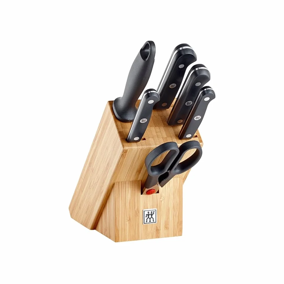 ZWILLING Gourmet Set de Cuchillos, 7 Piezas (Cuchillos, Chaira, Tijeras y Bloque), Acero Inoxidable, Mango Ergonómico, Negro -Fabricado en Alemania