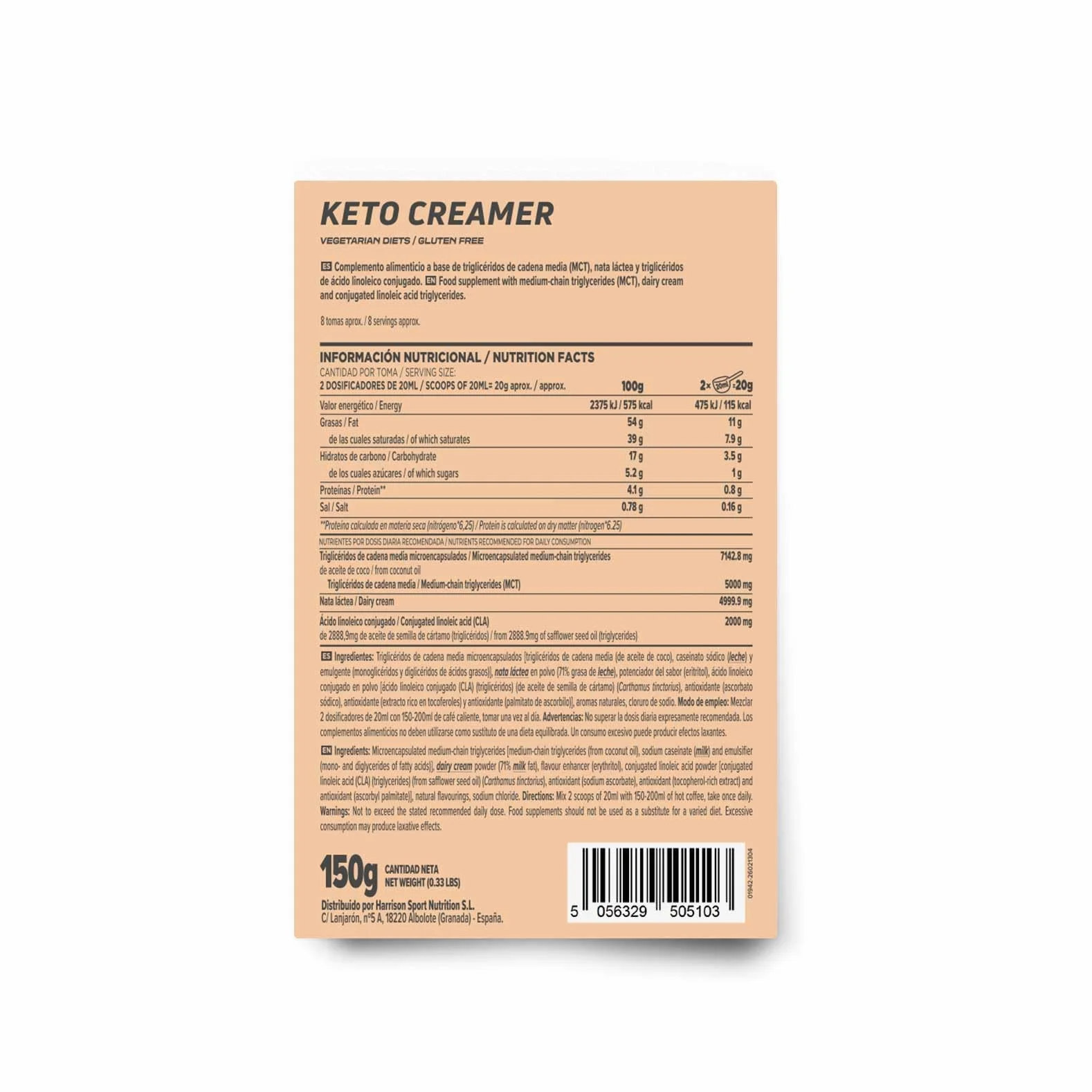 Crema para Café Keto Creamer HSN 150 gr Bulletproof Coffee MCT CLA Ghee en Polvo No-GMO Apto Vegetariano Sin Gluten