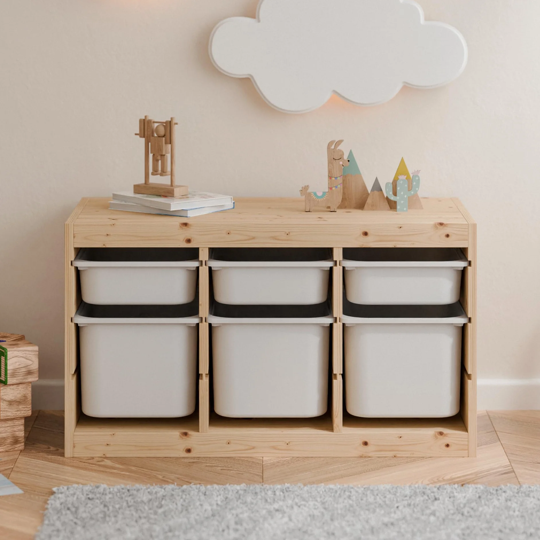TRÖVI Caja grande 42 x 30 x 23 cm para estantes Trofast, caja alta de plástico, blanco, beige, rosa y verde, caja de plástico profunda para habitación infantil, juguetes y hogar (blanco)