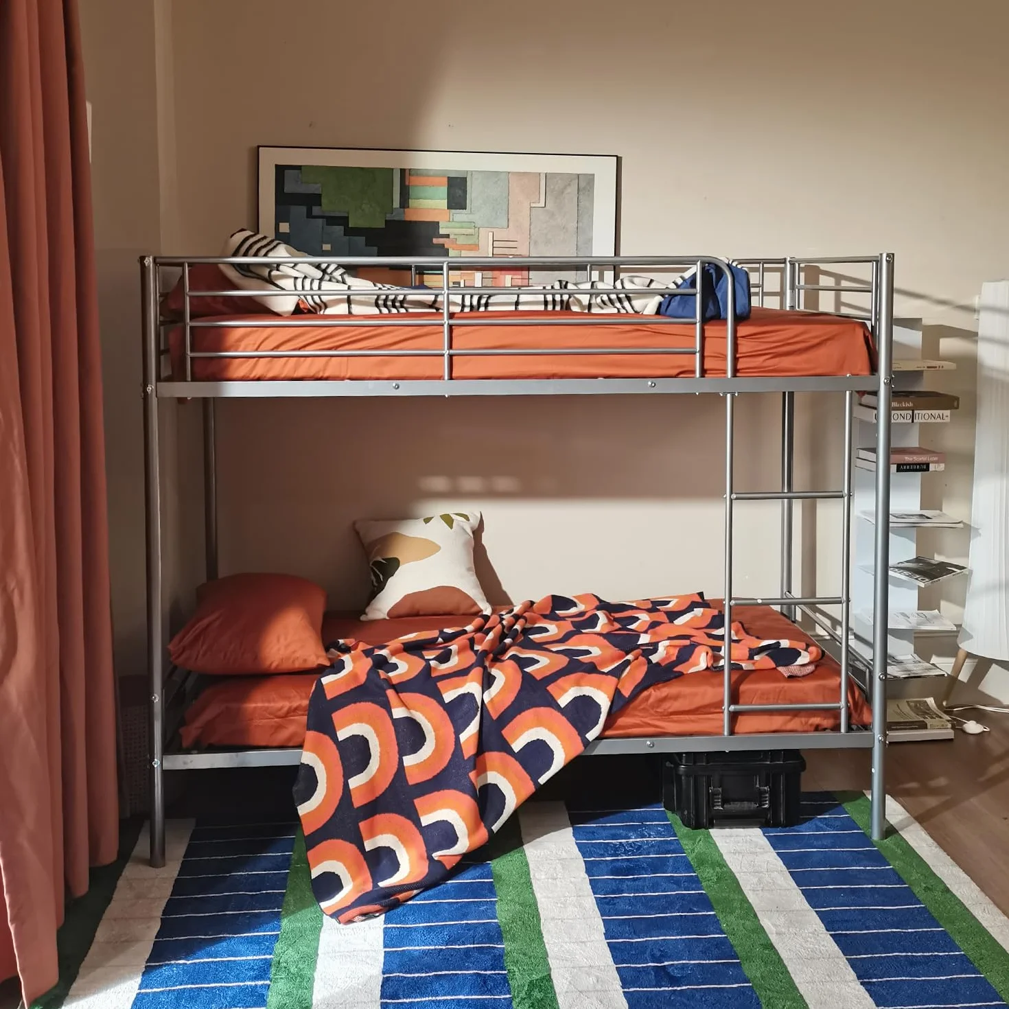 MEUBLE Cosy Litera Marco de Cama Infantil 90x190cm de Metal con Escalera y Somier de Listones Estructura Tubular para Niño Dormitorio Casa, Estilo Industrial, Gris