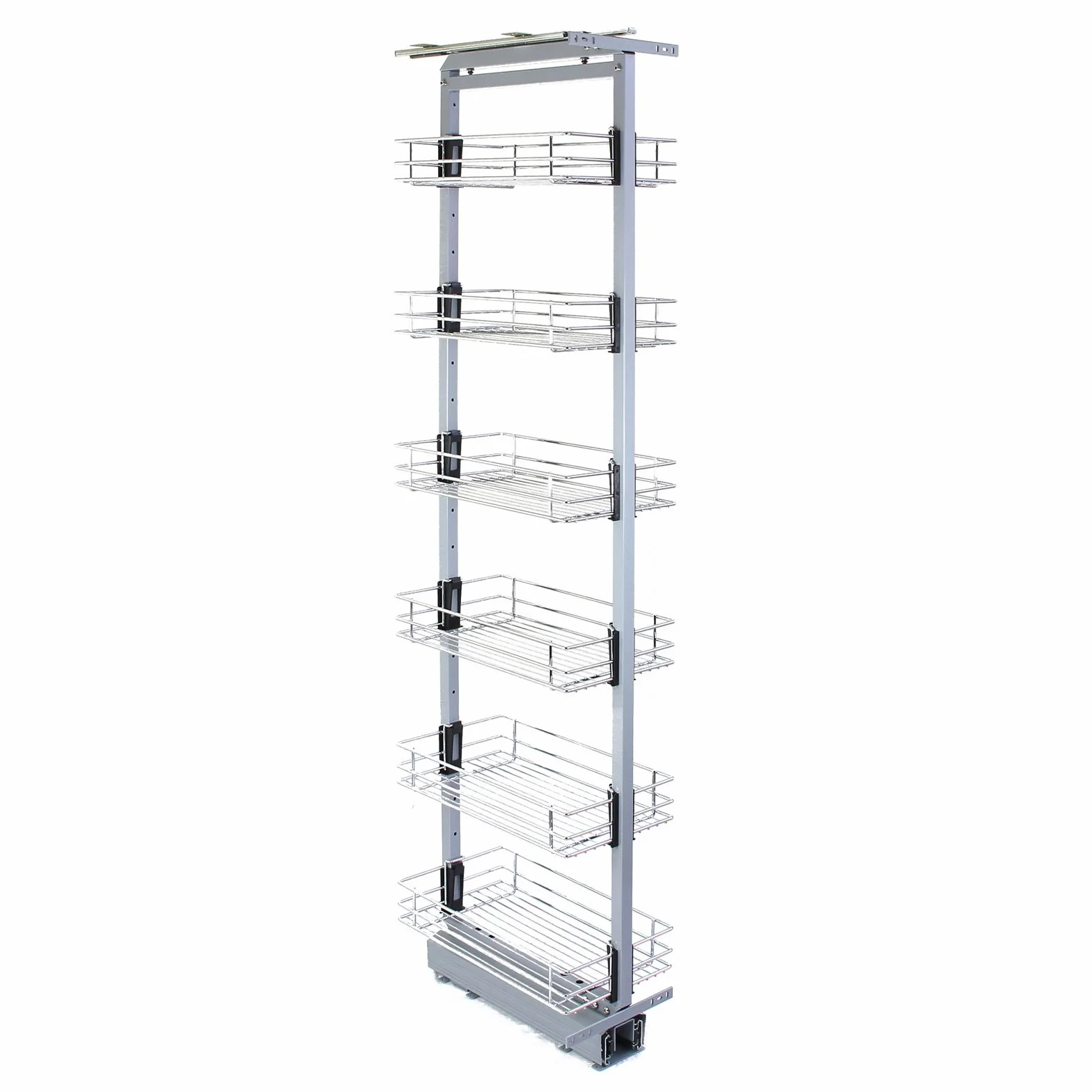 KUKOO - Columna Despensero Extraíble de Cocina en Acero Inoxidable con 6 Cestos 46cm x 25,2cm x 170-195cm