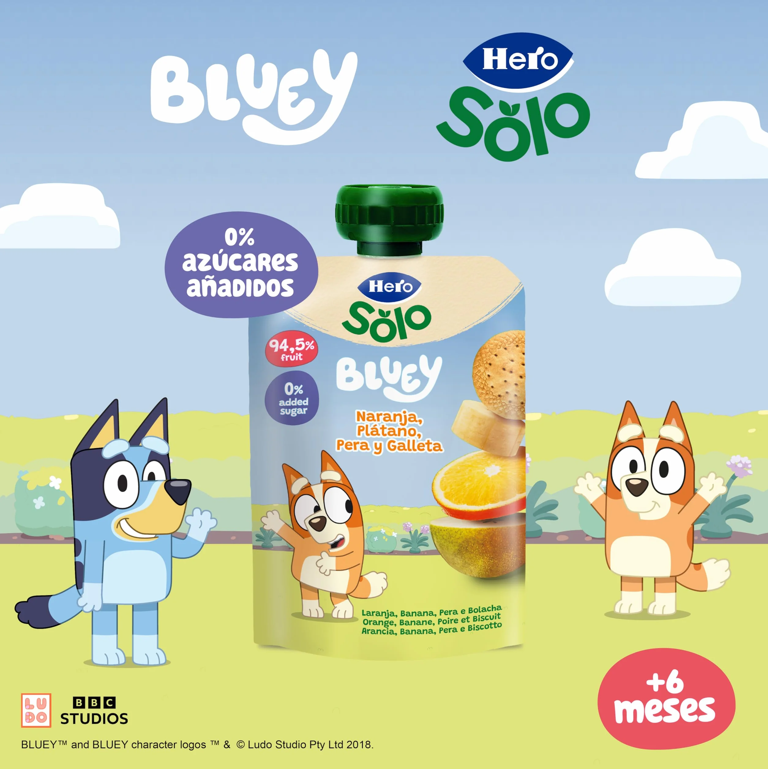 Hero Solo Mi Fruta Bolsita de Fruta con Naranja, Plátano, Pera y Galleta, Pack 18 x 100 g