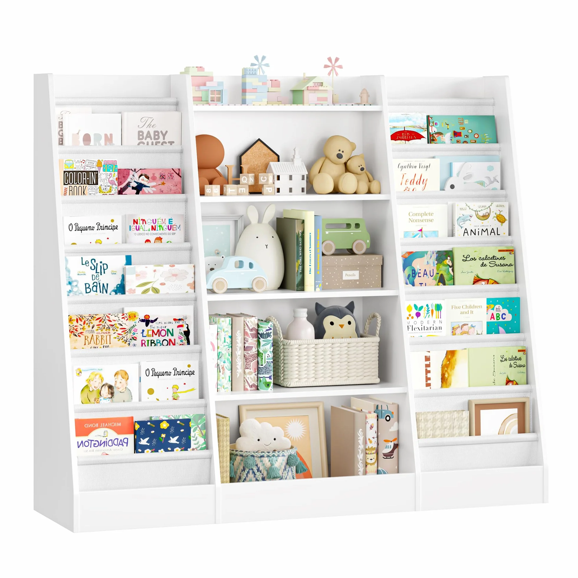 FOREHILL Mueble Almacenaje Juguetes, Librería Infantil Montessori, Estantería Infantil para Jugetes y Libros, Organizador Juguetes Infantil, Blanco, 3 Filas, 129 x 120 x 35 cm