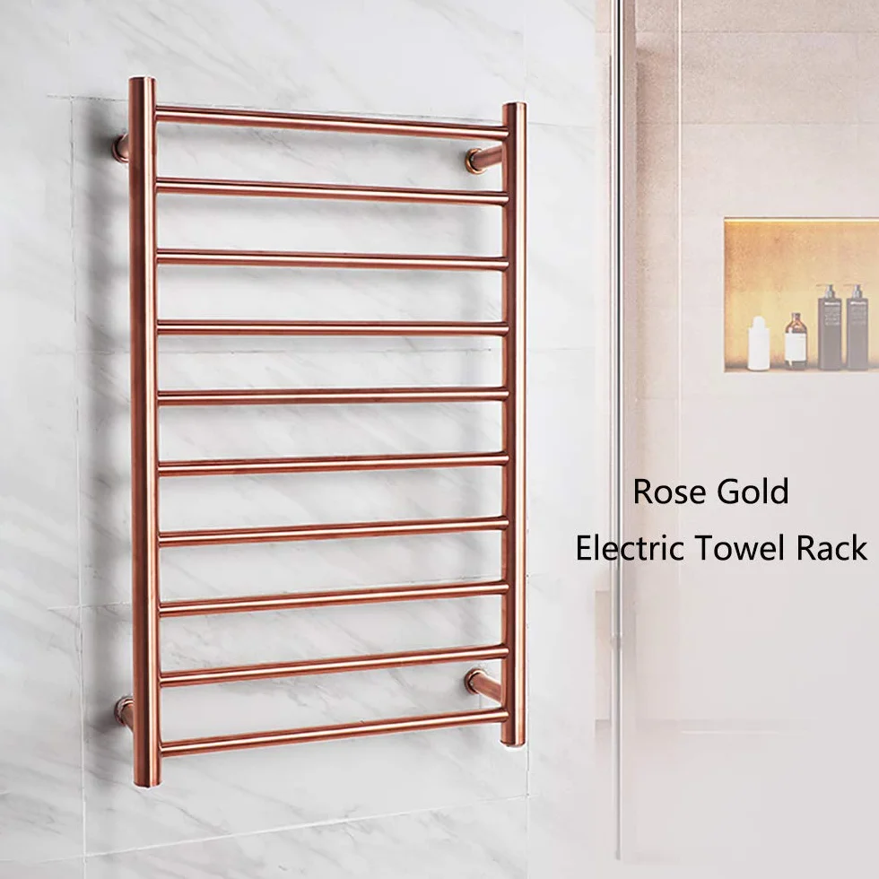 Calentador de Toallas Pared, Oro Rosa Toallero Eléctrico Baño 304 Acero Inoxidable Bajo Consumo 88W Toallero Calentado, Radiador Calientatoallas de Toallero para Baño, 80×50cm,Hardwired