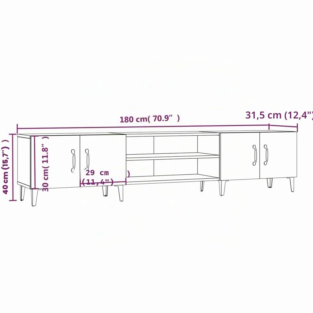 vidaXL Mueble de TV Madera contrachapada Gris hormigón 180x31,5x40 cm, Soporte de TV, Armario Auxiliar, Armario para Equipos de música, Armario de TV