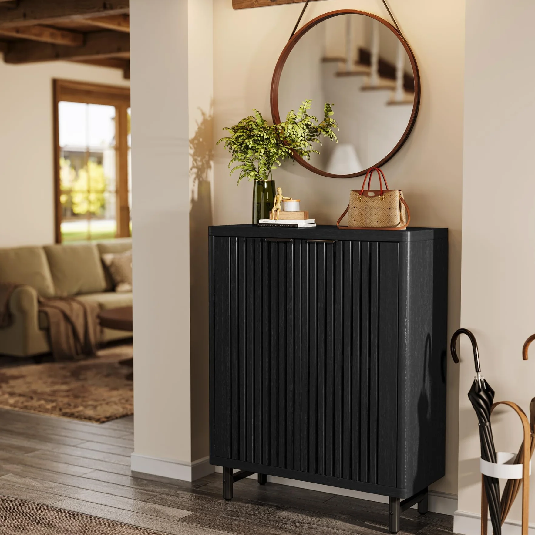 Tribesigns zapatero con puertas de persiana, organizador moderno de 6 niveles con estantes ajustables para entrada, pasillo y sala de estar, color negro
