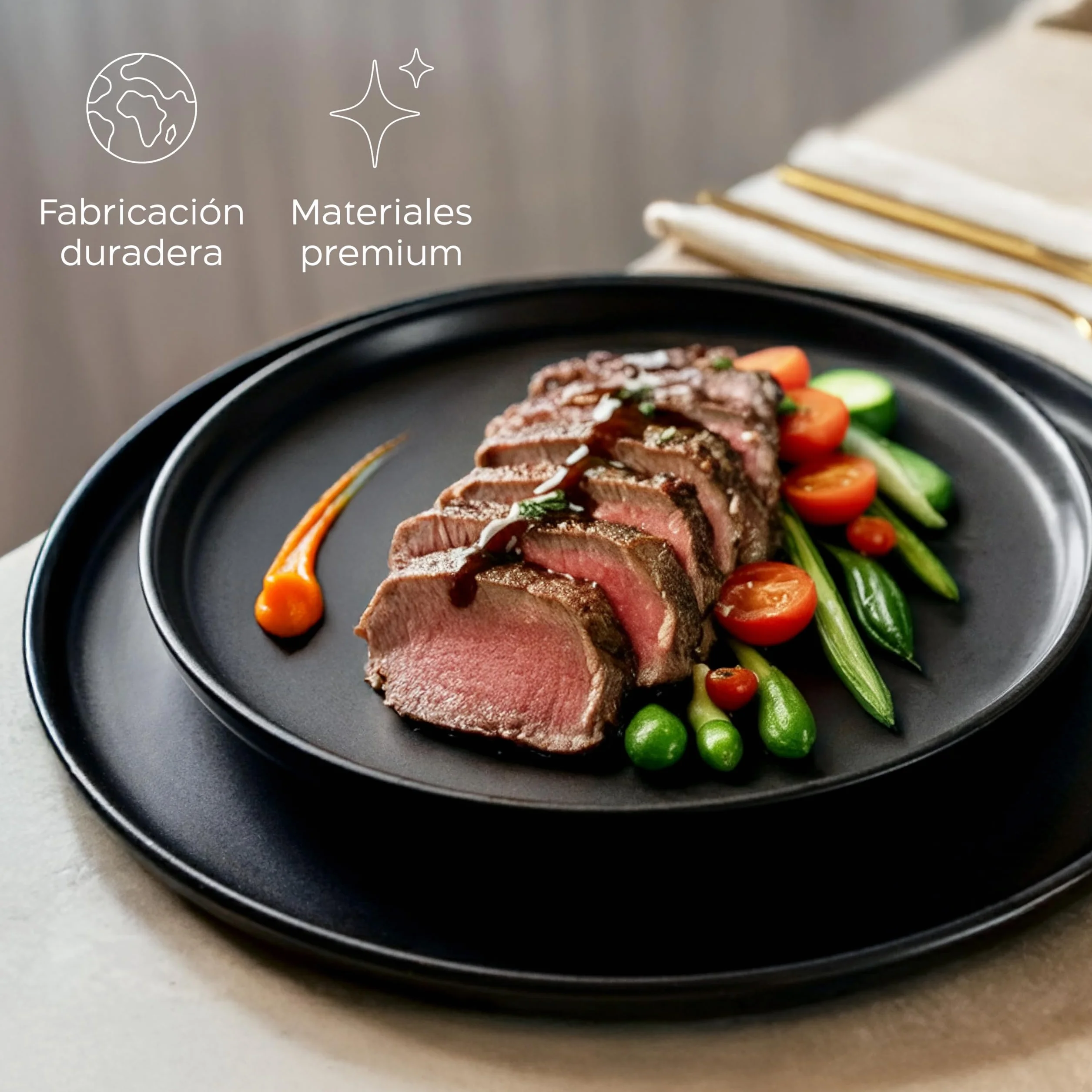 Twinzee Vajillas Completas 6 Personas, 24 Piezas - Aptos para Microondas - Vajilla Negra Mate - Set de Platos Elegante y Funcional - Colección Ebony