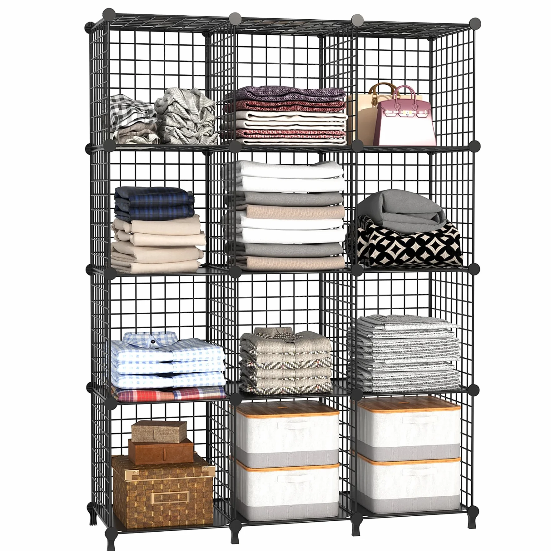 AWTATOS Estante de Almacenamiento 12 Cubos, Organizador modular de Alambre de Hierro, Negro