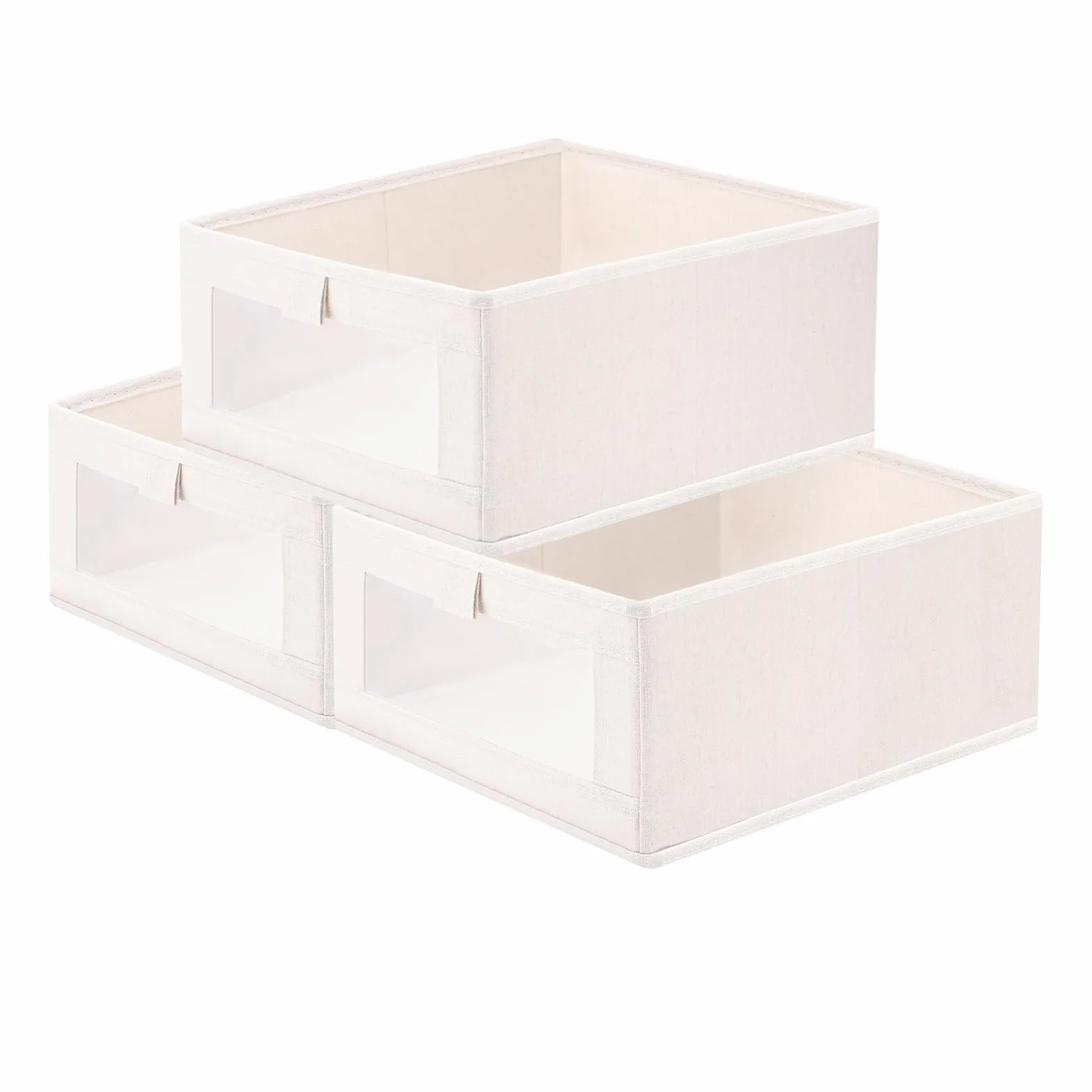 Caja de almacenamiento,juego de 3 Organizadores Plegables,Cestas de Tela con ventana transparente para armario,Organizador Armario, para Ropa, libros, Dormitorio, Estanterías,40 x 27 x 17 cm