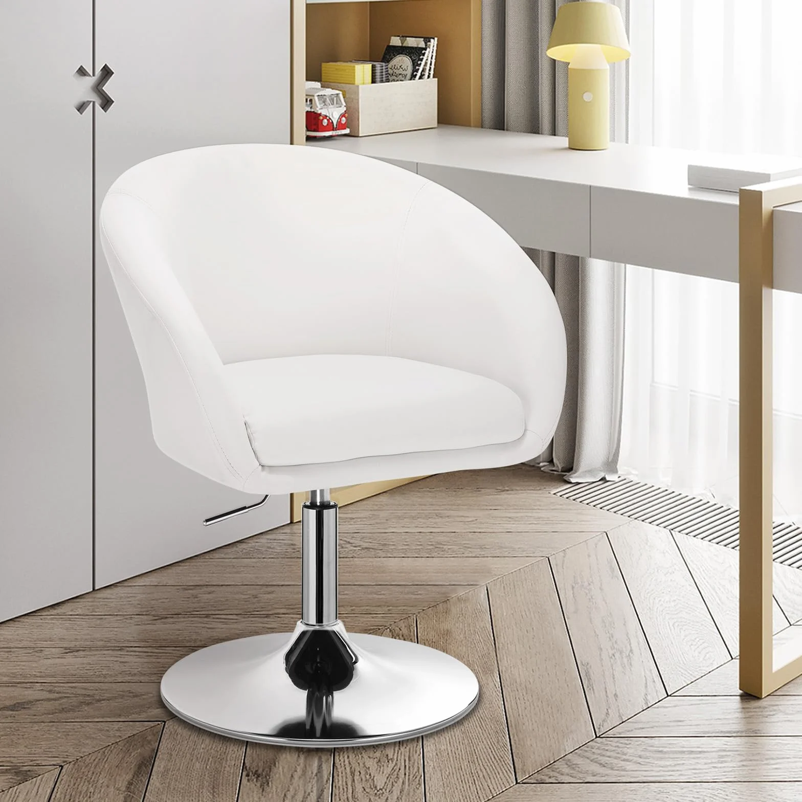 WOLTU 1x Taburete de Bar Altura Ajustable Acero Cromado, Cuero Sintético Taburete Peluquería Blanco BH24ws-1