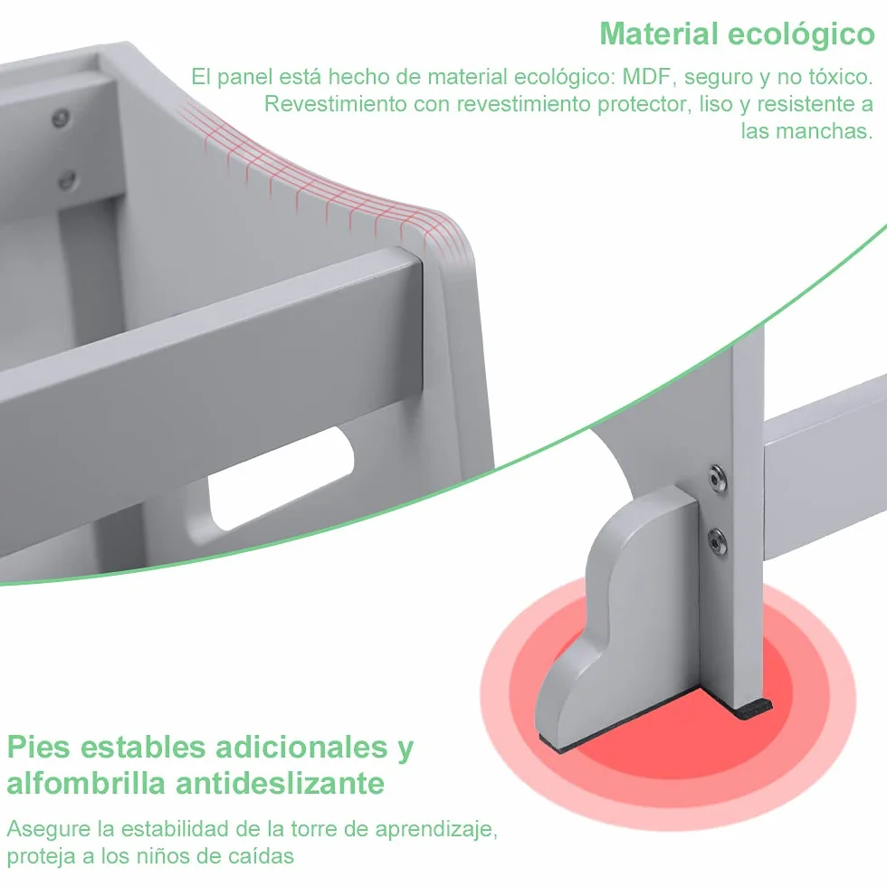 YOLEO Torre Aprendizaje Transformer Montessori Plegable con Pizarra Magnética Gris Madera