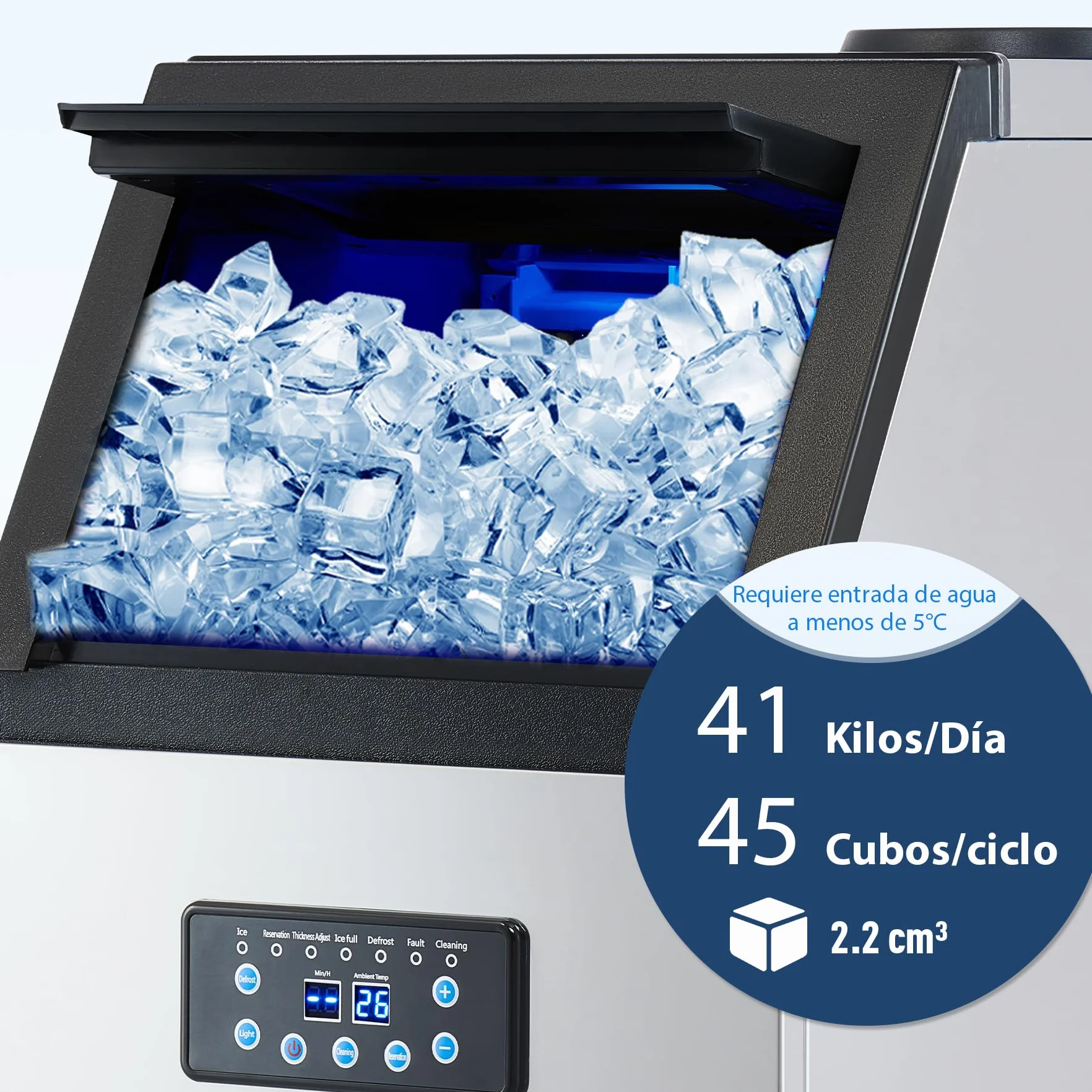 Máquina de Hacer Hielo Industrial WILPREP 480W 41kg/24h Acero Inoxidable LCD