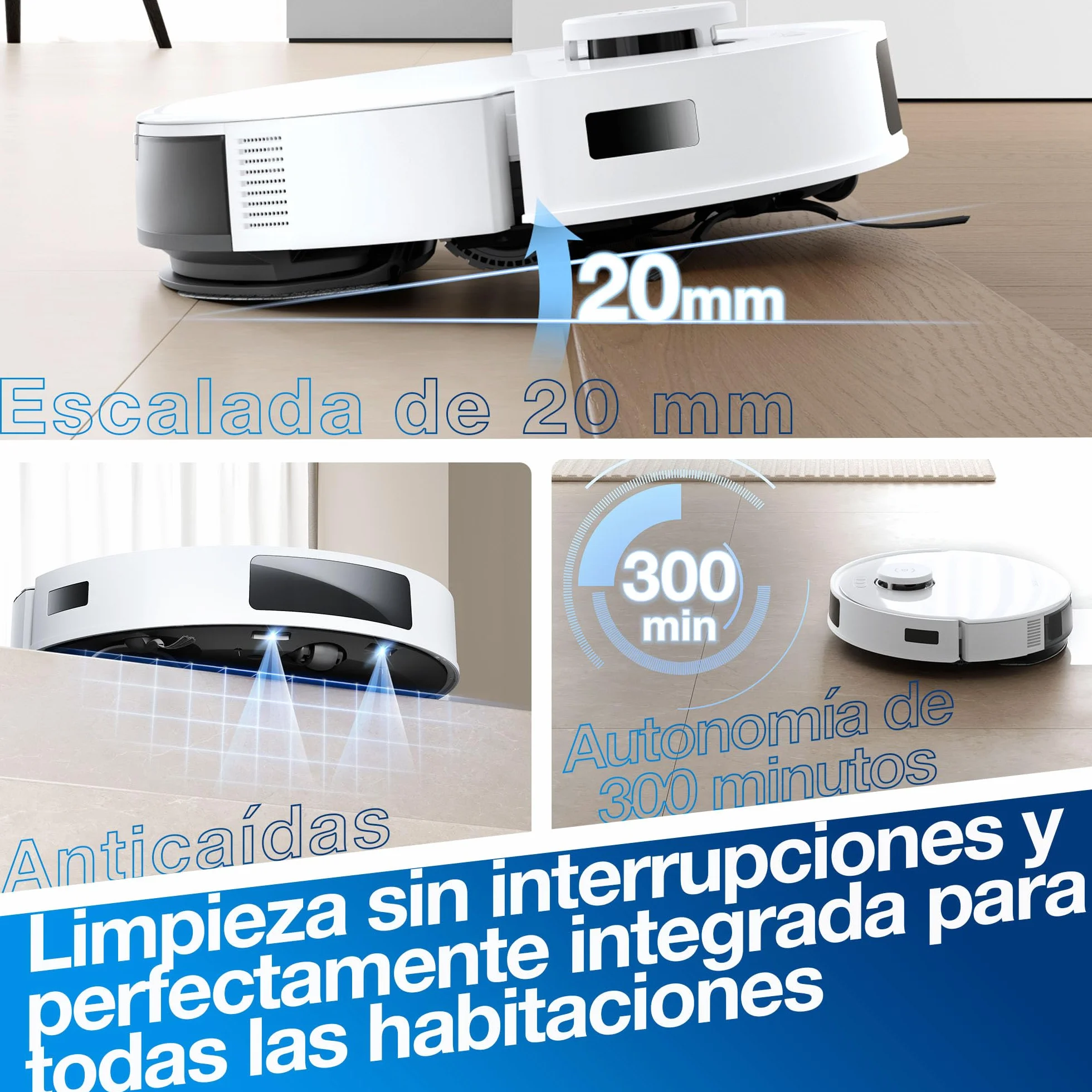 ECOVACS DEEBOT N20, Robot aspiradora de succión Potente 8000 Pa, batería de 300 min, evitación Inteligente obstáculos, tecnología antienredos, alfombras y pelos de Mascotas, WiFi-Alexa-App