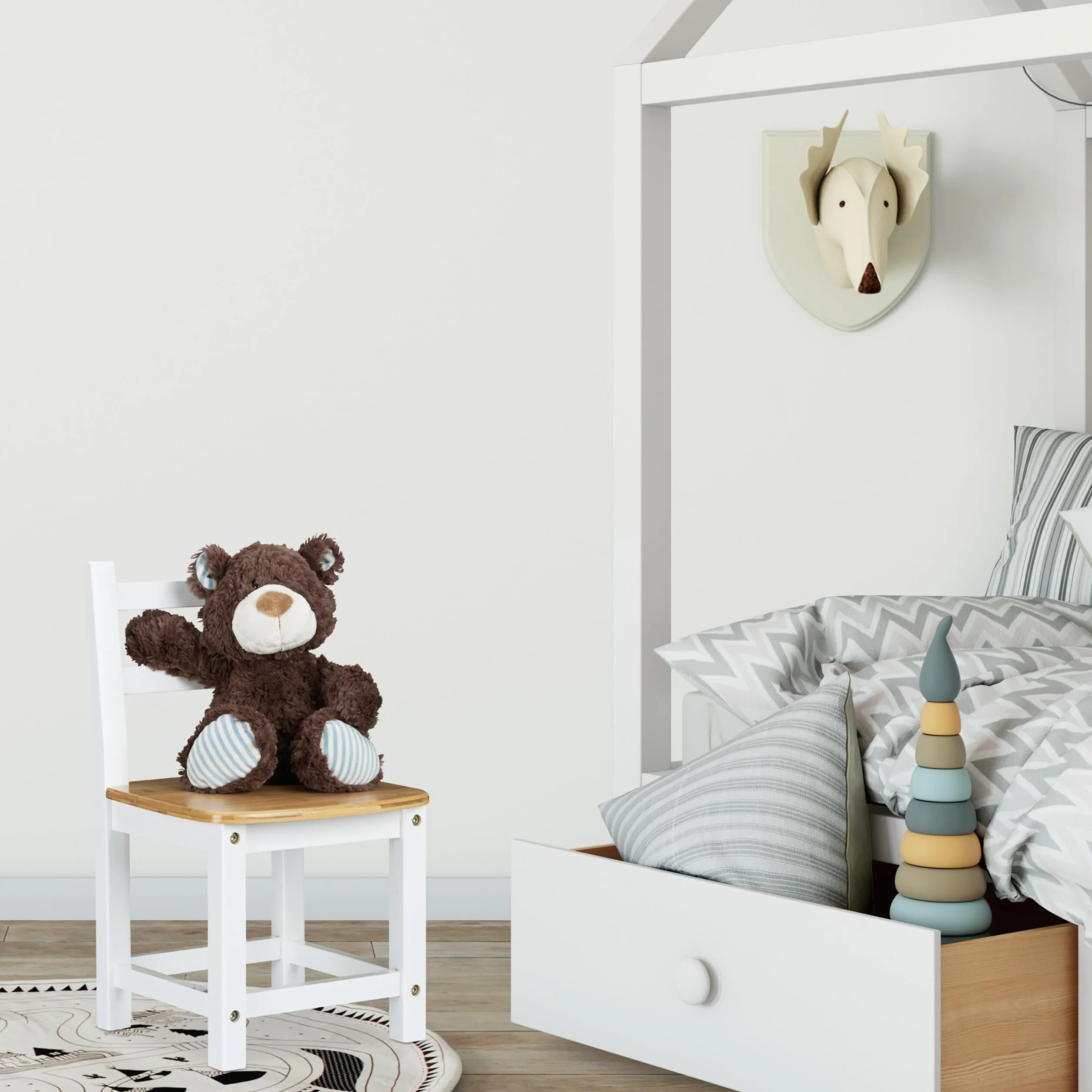 Relaxdays – Silla para niños Rustico de bambú, para niños y niñas, Asiento para el Dormitorio de los niños, 50 x 28.5 x 28 cm, Color Blanco y marrón Natural