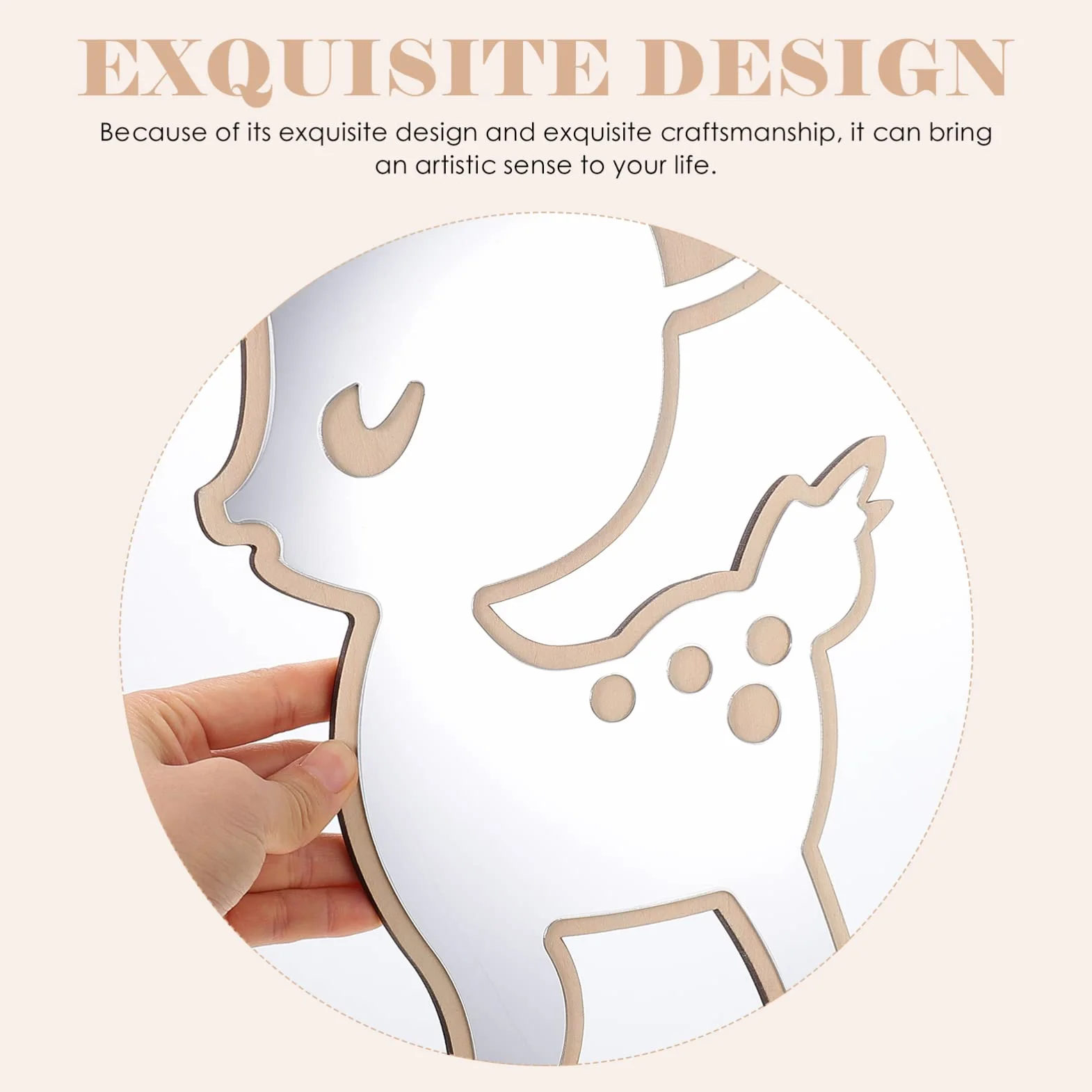 HOMSFOU Espejo De Ciervo De Madera Decoración De Pared Nórdica Acrílico No Vidrio Irrompible Espejo Decorativo para Sala De Estar Sala De Juegos Infantil De Pie Y Colgante